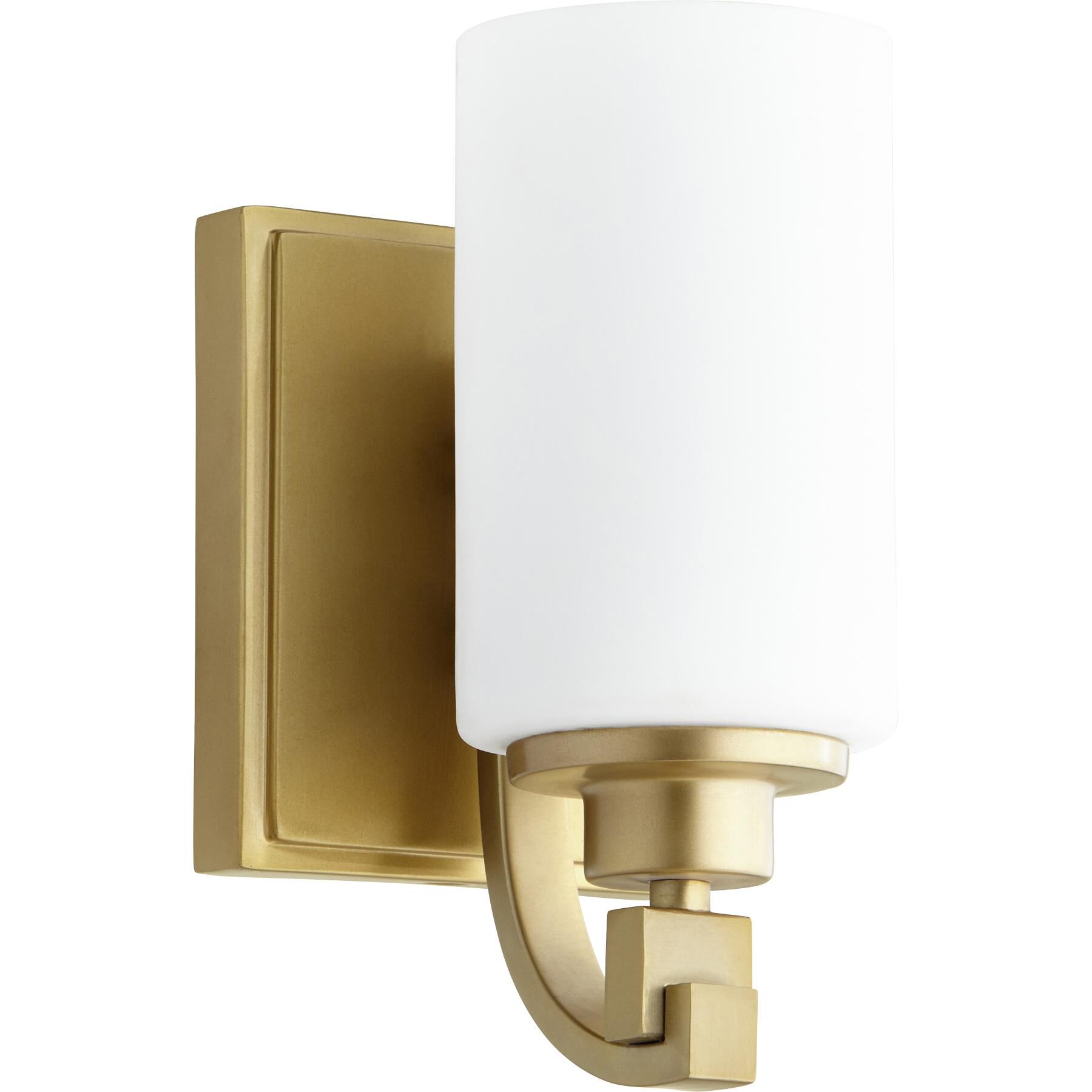 Shown in Aged Brass finish and Satin Opal shade