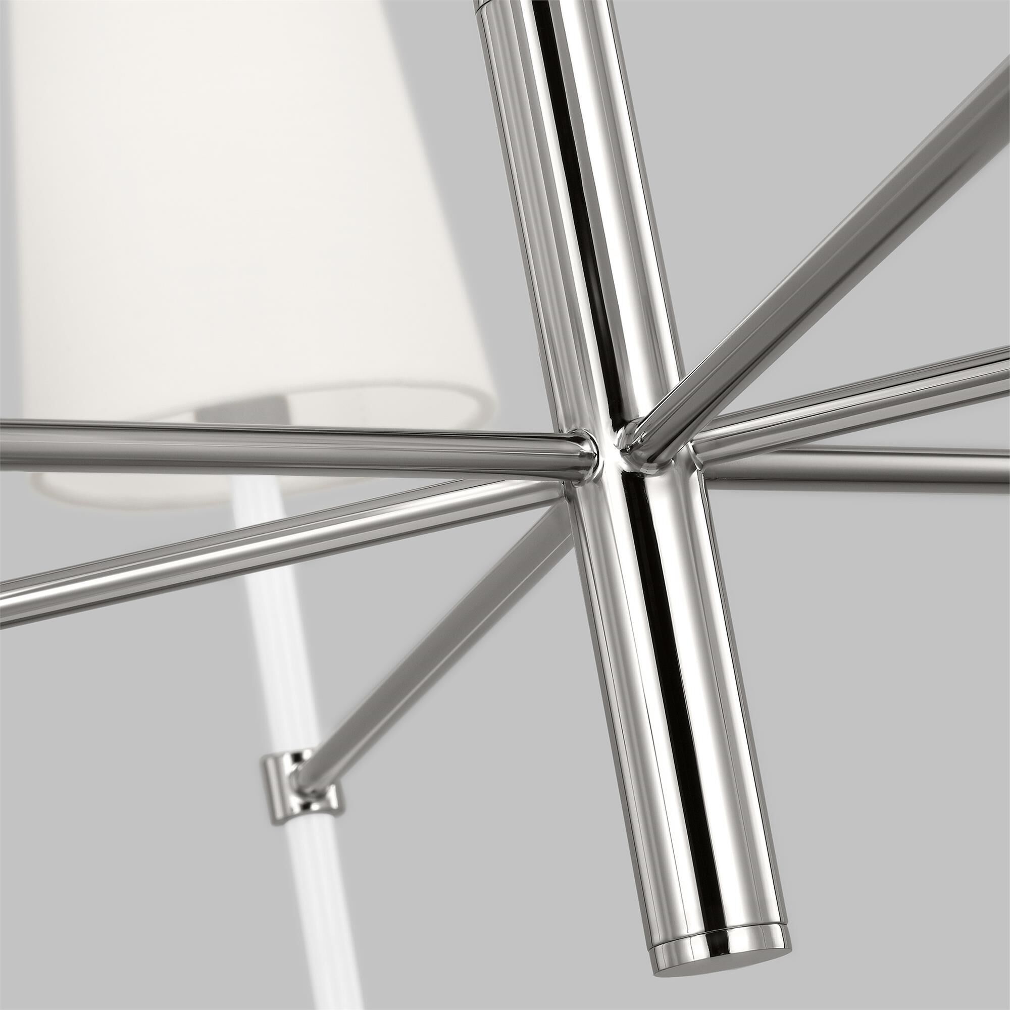 Shown in Polished Nickel finish and White Linen Fabric shade