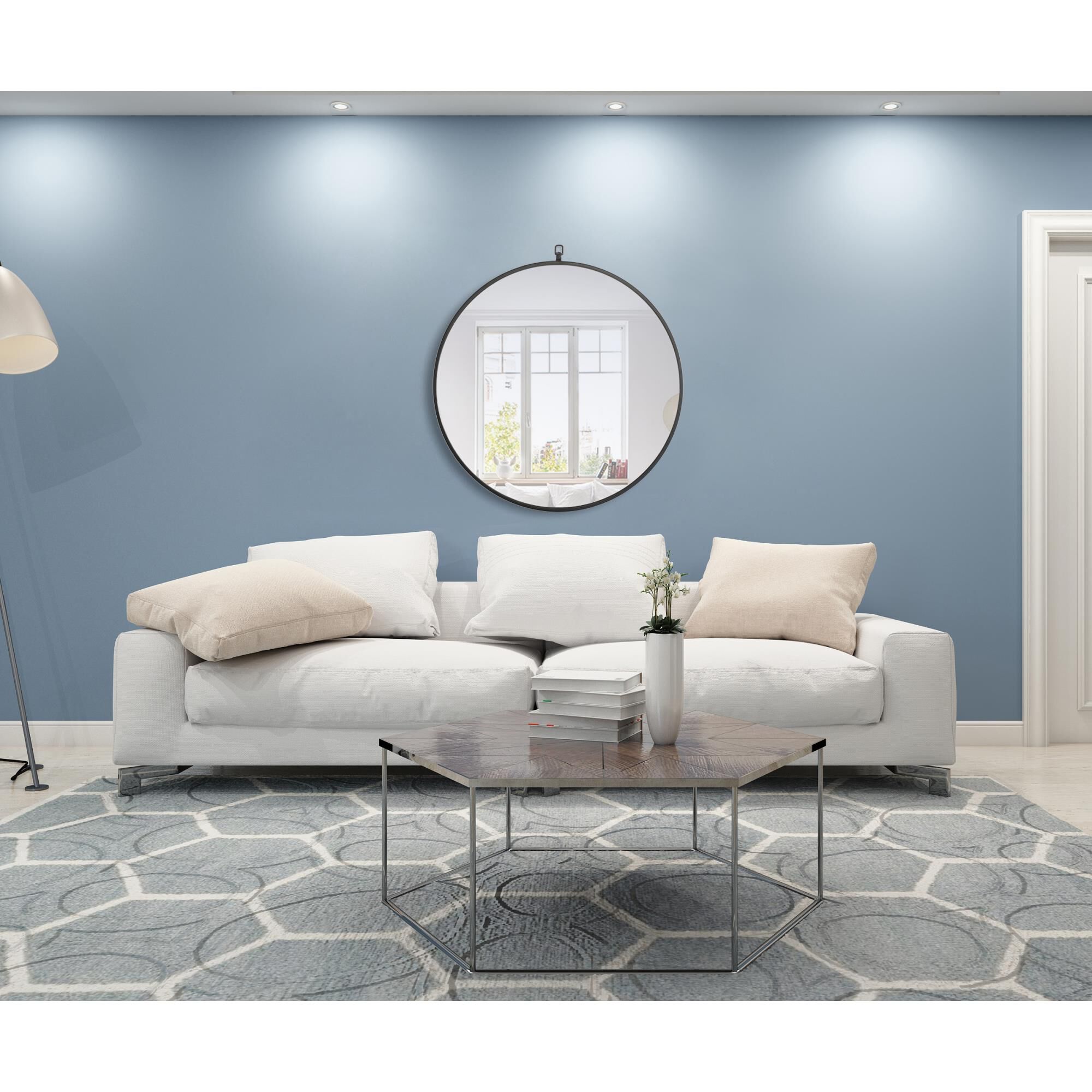 Shown in Black finish and Clear Mirror Beveled glass