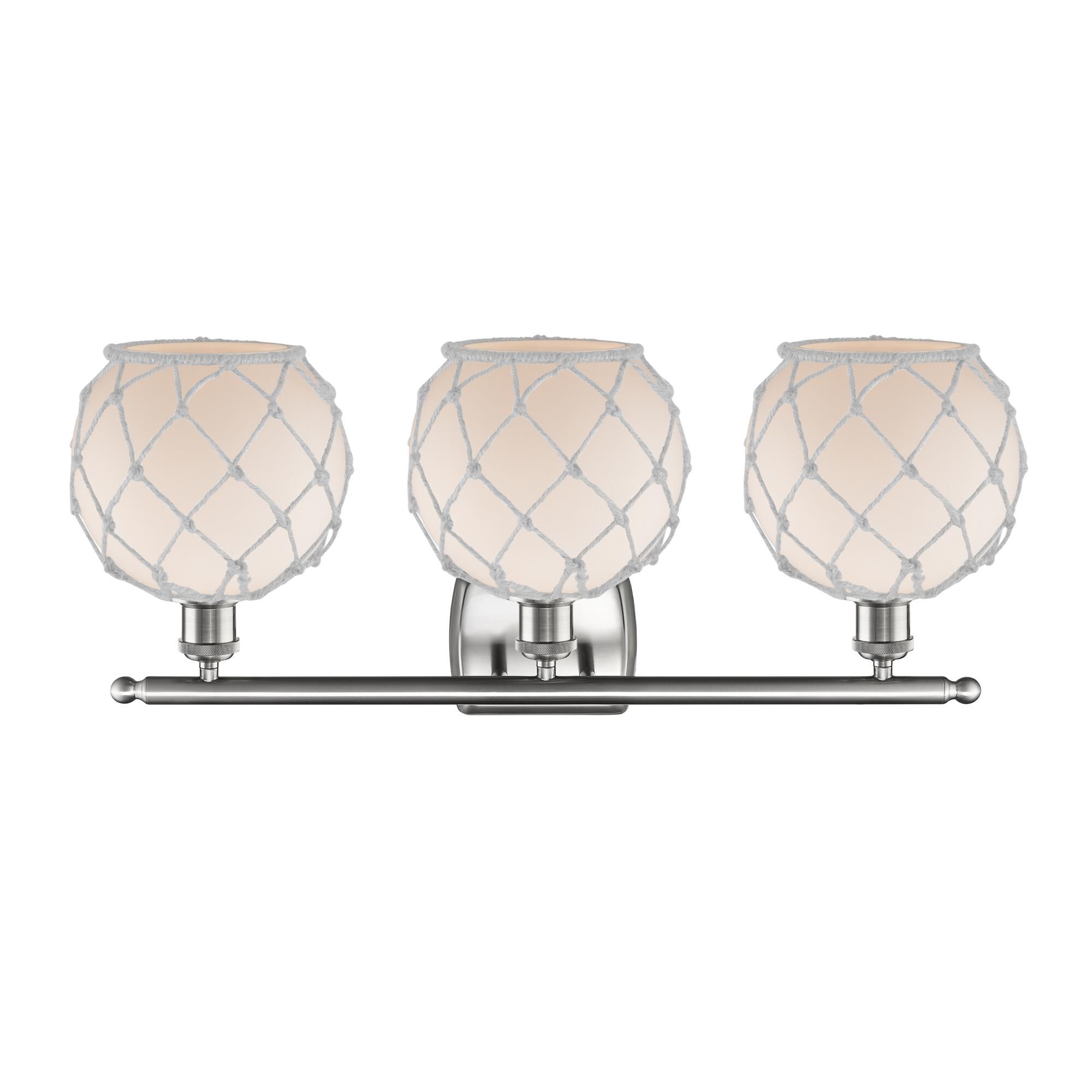 Shown in Brushed Satin Nickel finish and White With White Rope glass