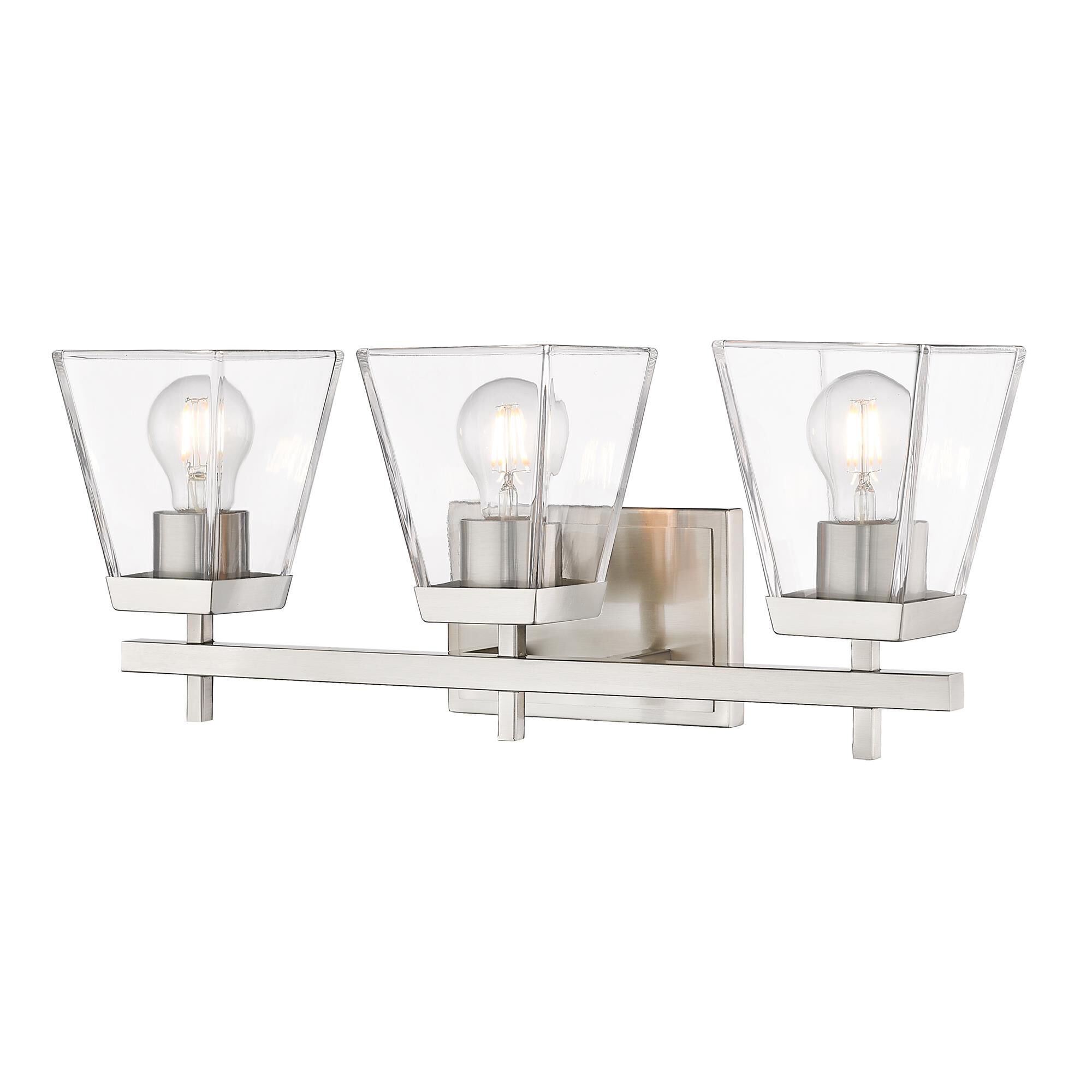 Shown in Brushed Nickel finish and Clear glass