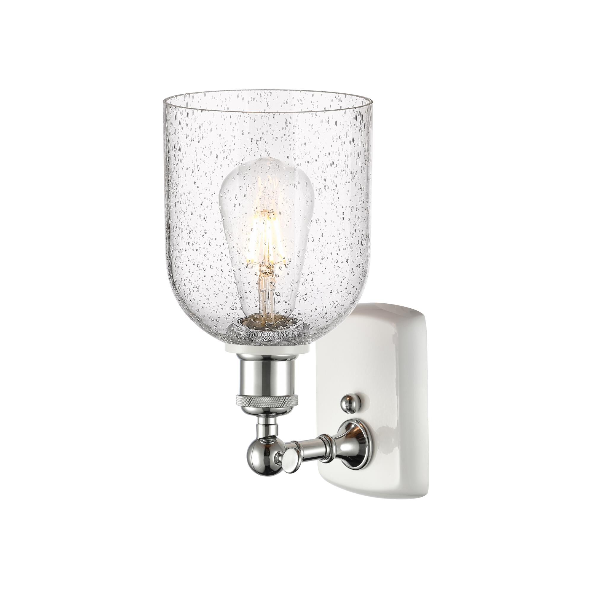 Shown in White Polished Chrome finish and Seedy glass