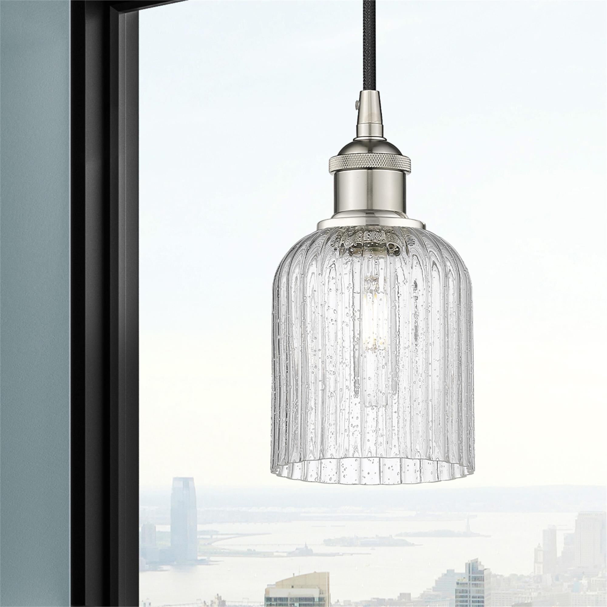 Shown in Polished Nickel finish and Seedy glass