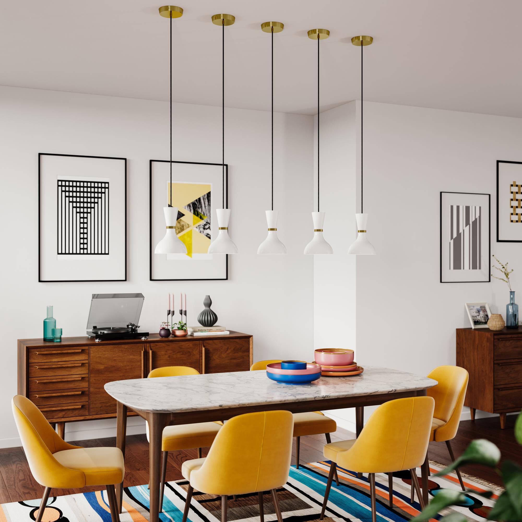 Shown in Modern Brass finish and Lily shade