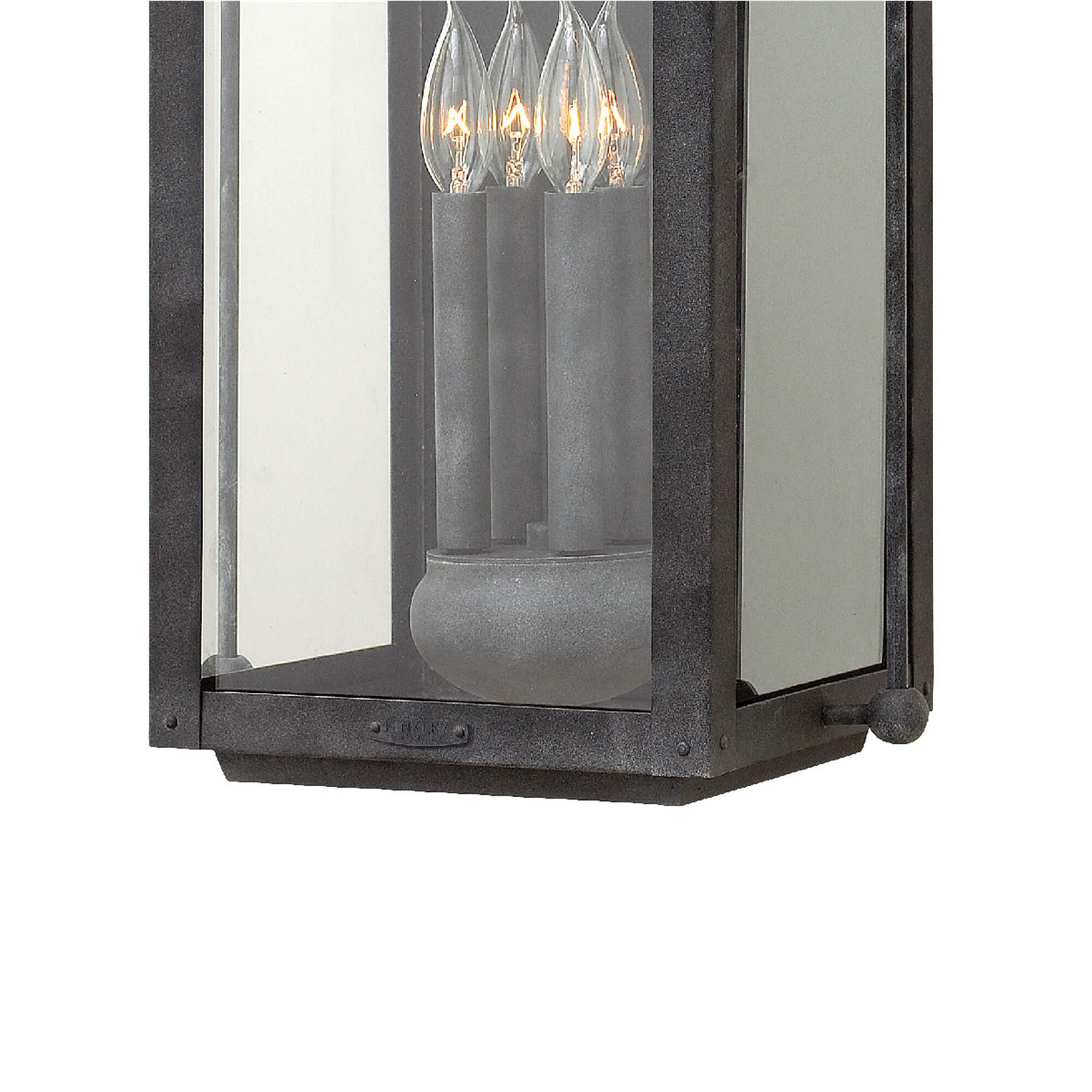 Shown in Aged Zinc finish and Clear glass