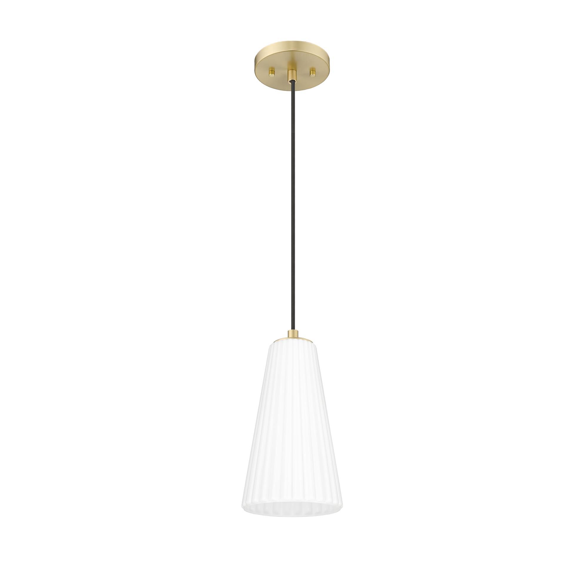 Shown in Modern Gold finish and White glass and White shade