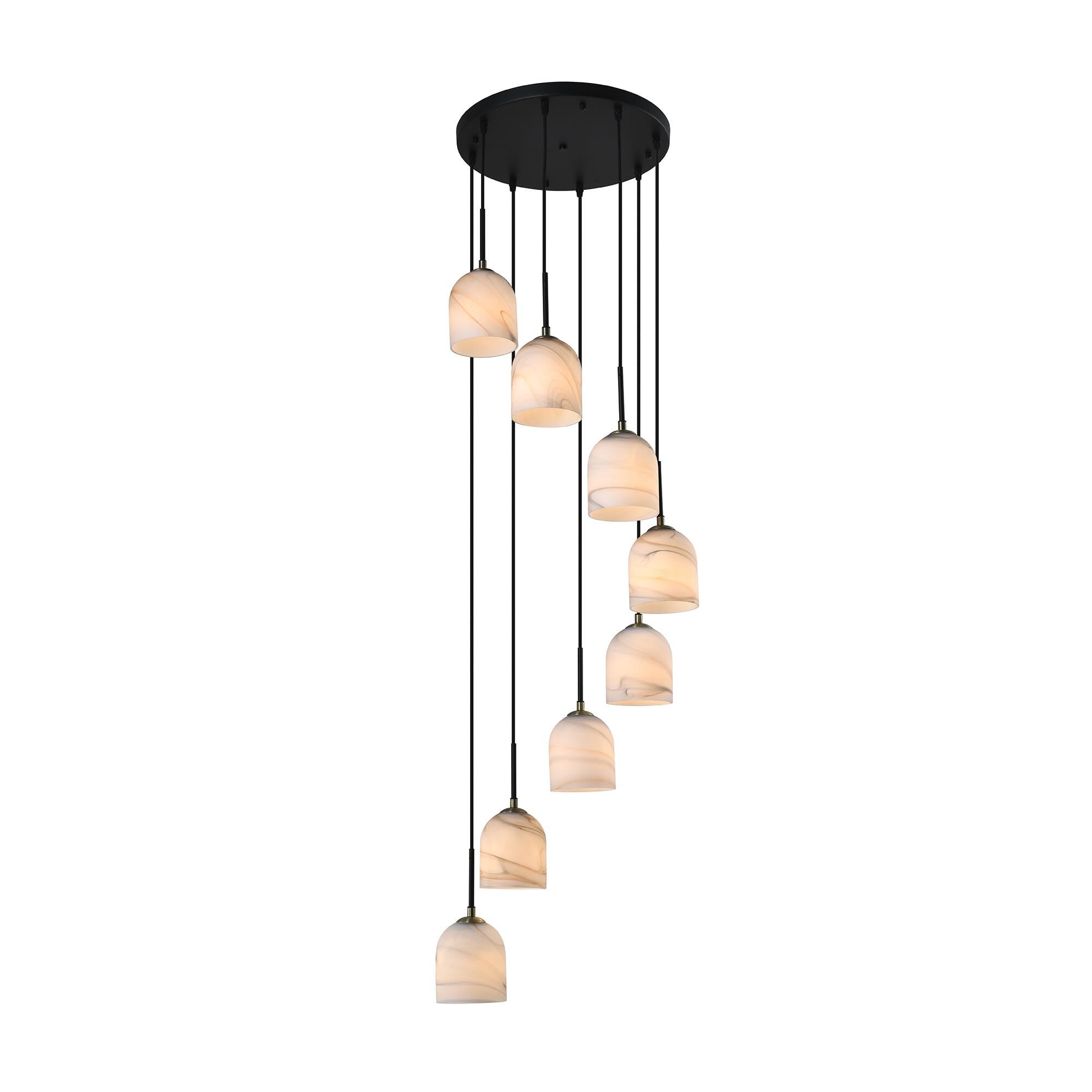 Shown in Black and Brushed Brass finish and Alabaster Style glass