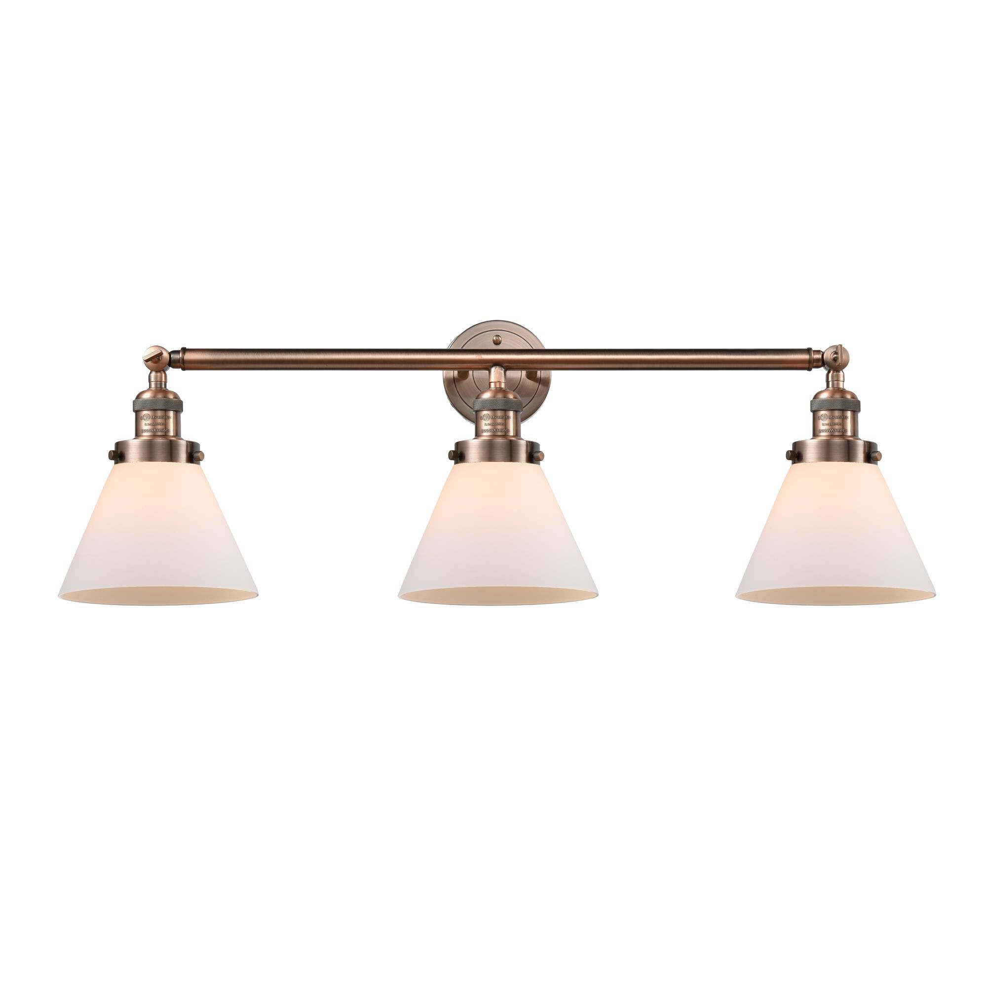 Shown in Antique Copper finish and Matte White Cased glass