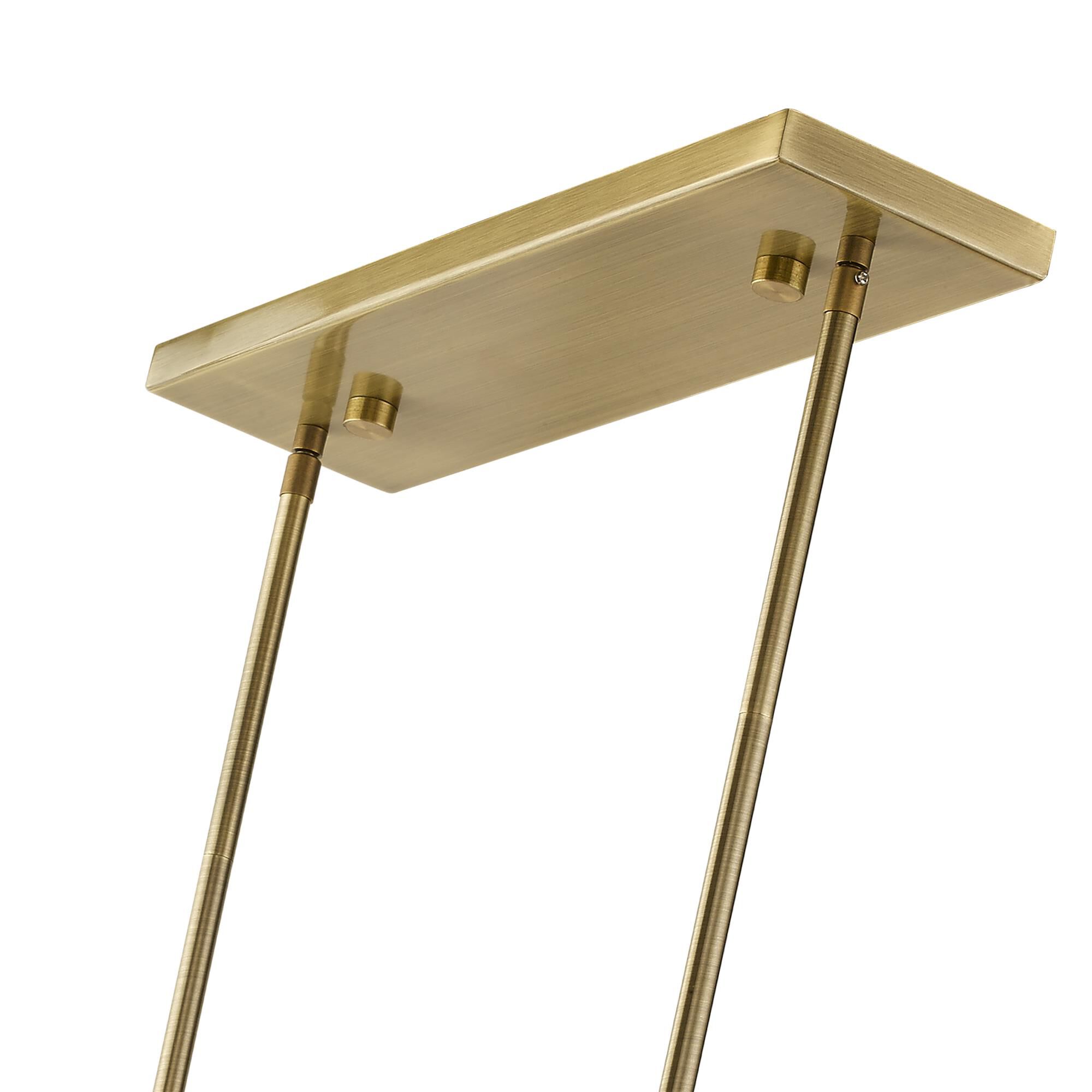 Shown in Antique Brass finish and Hand Crafted Oatmeal Color Hardback Fabric With White Fabric Inside shade