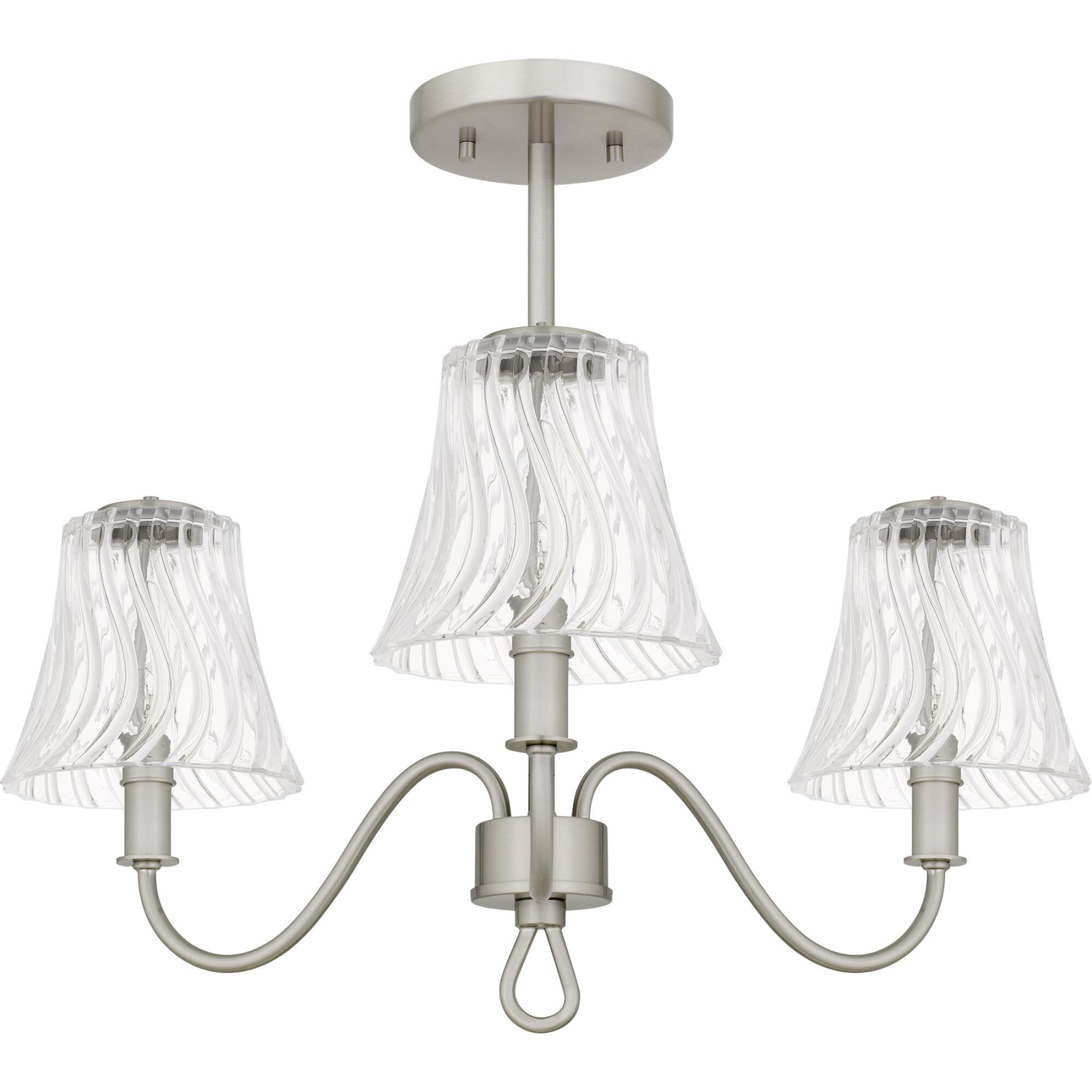 Shown in Brushed Nickel finish and Clear Swirl Glass shade