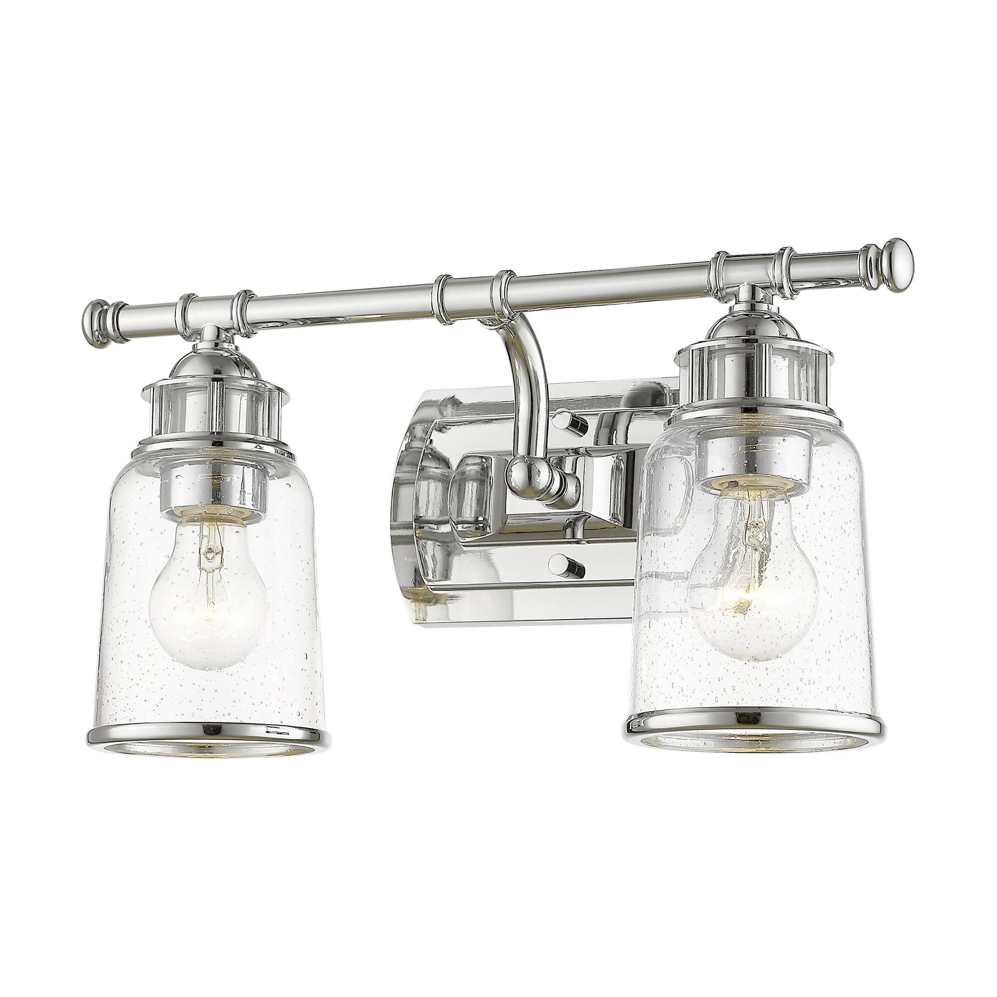 Shown in Polished Chrome finish and Hand Blown Clear Seeded glass