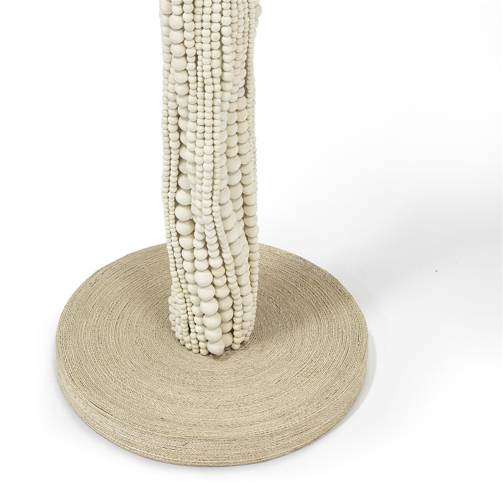 Shown in White Wood  finish and Cream Burlap shade