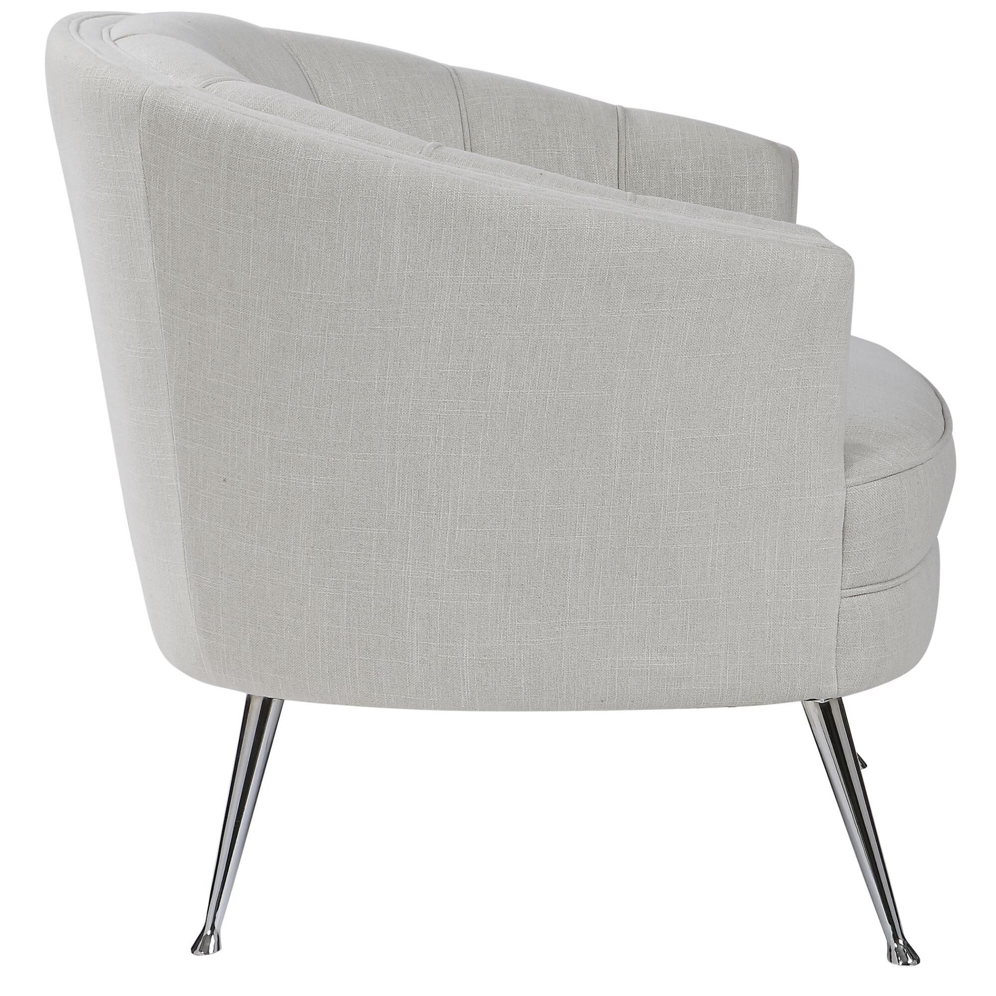 Shown in The Perfect Balance Of Retro And Modern Style, This Welt Trimmed Barrel Back Chair Is Covered In A C finish