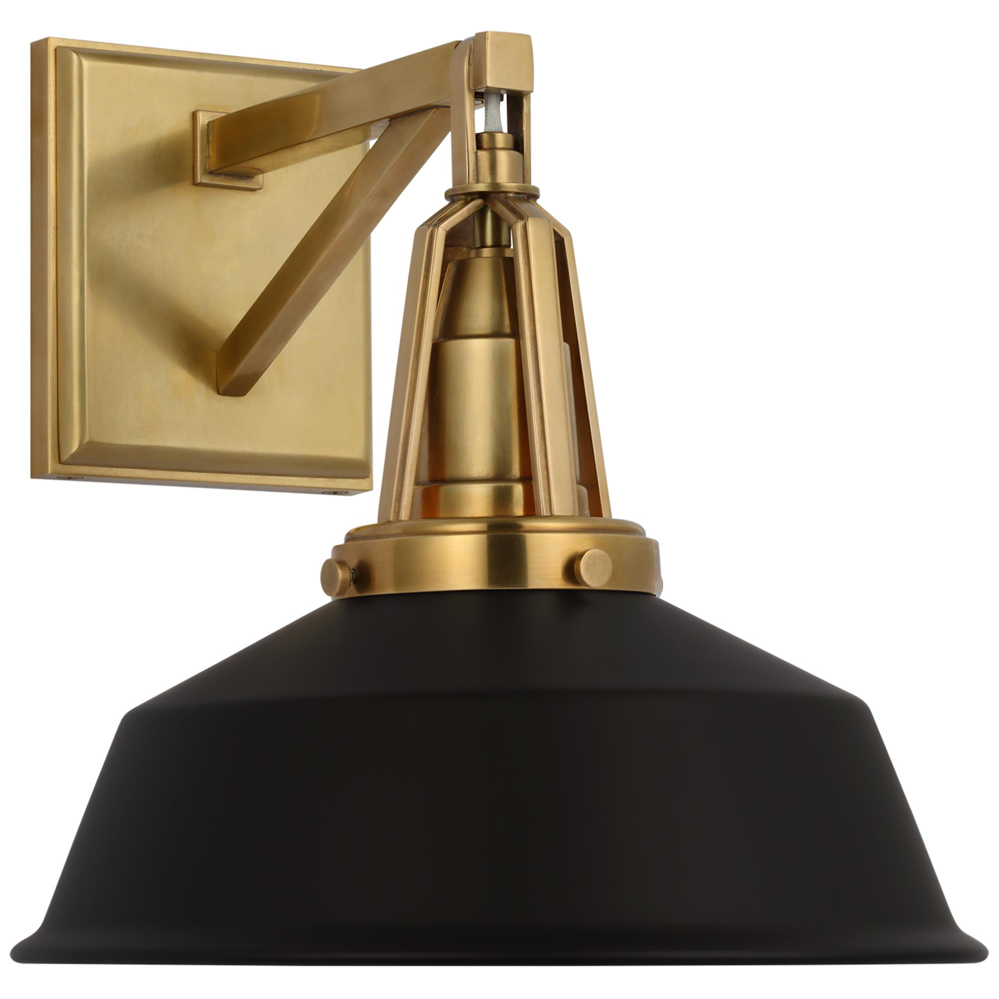 Shown in Antique-Burnished Brass finish and Matte Black shade