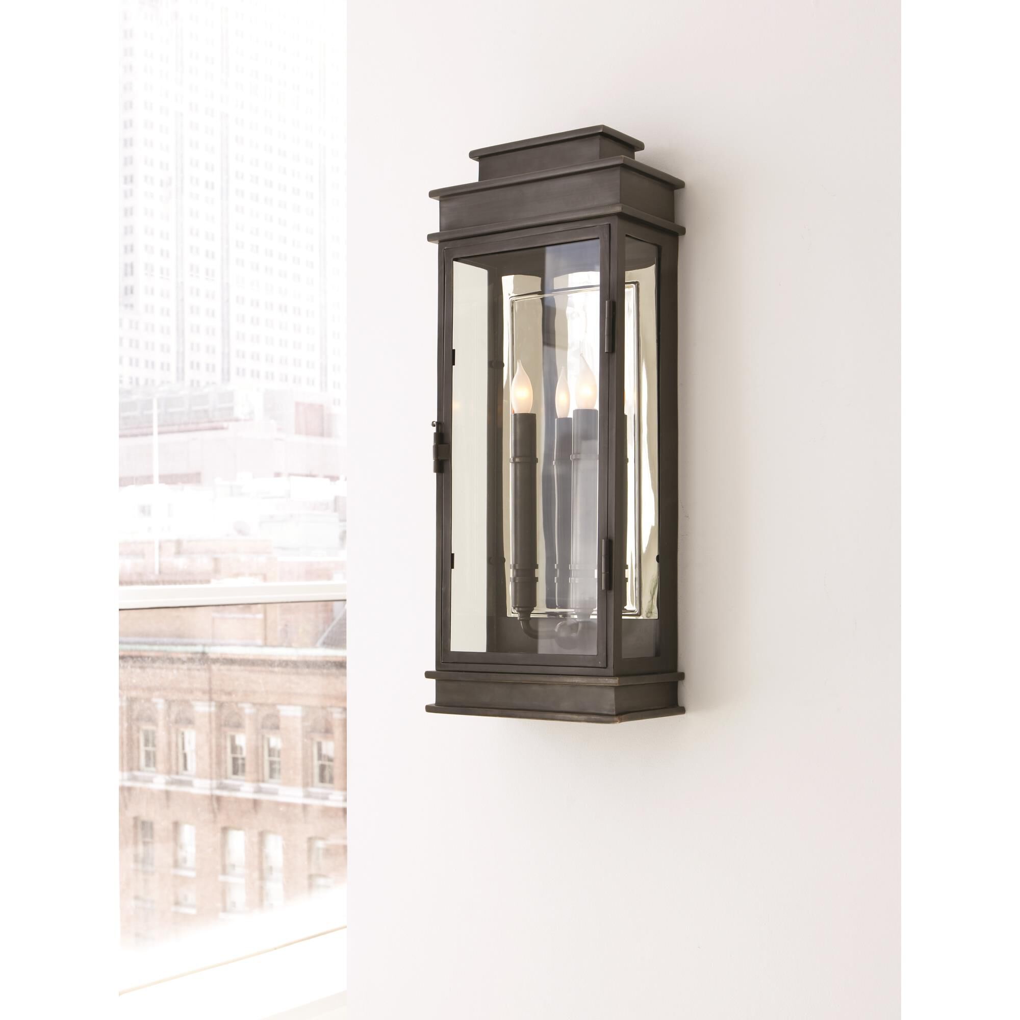 Shown in Bronze finish and Clear glass