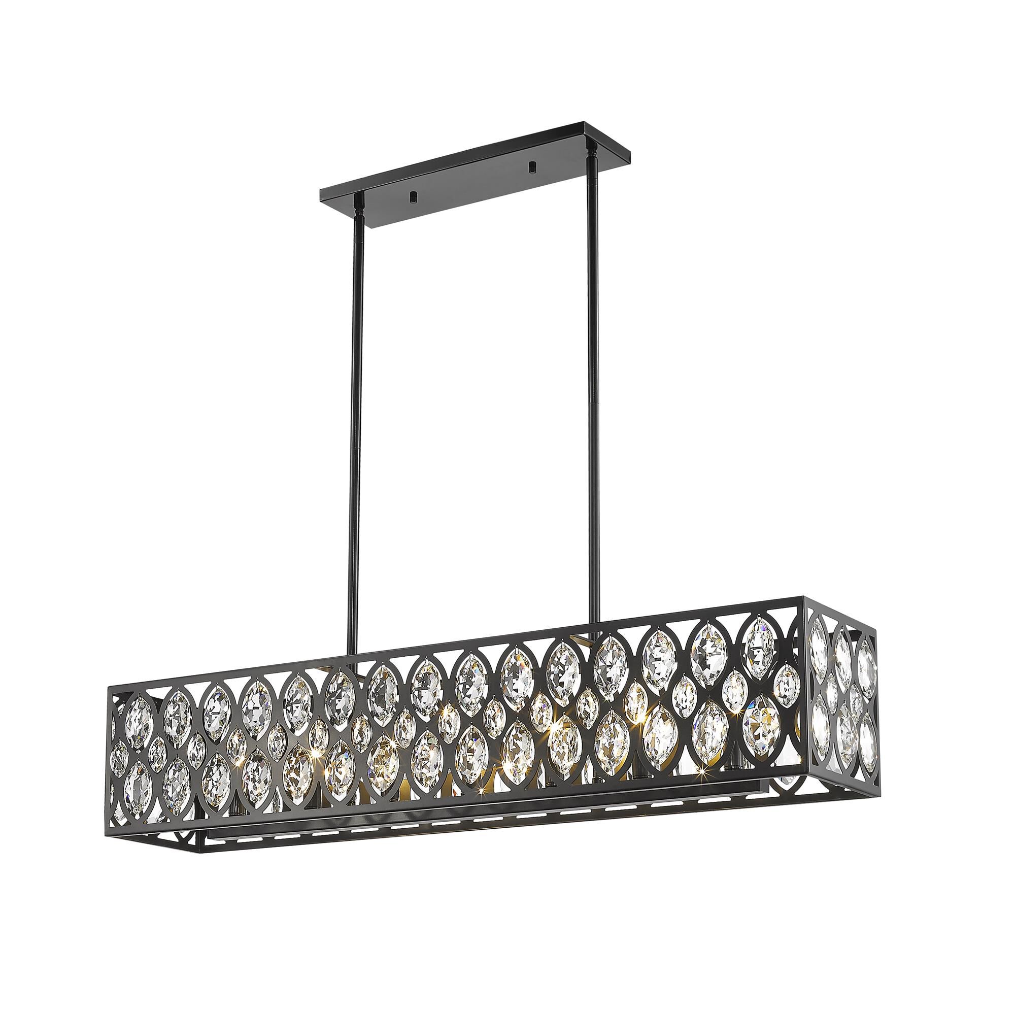 Shown in Matte Black finish and Steel + K9 Crystal glass and Steel + K9 Crystal shade