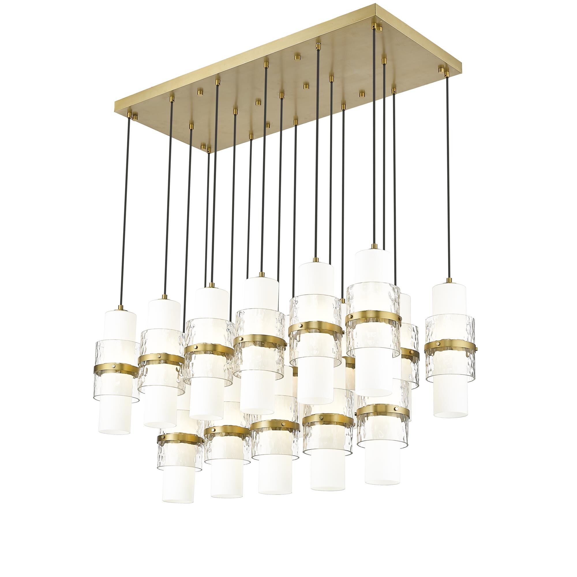 Shown in Modern Gold finish and Clear + Etched Opal glass and Clear + Etched Opal shade