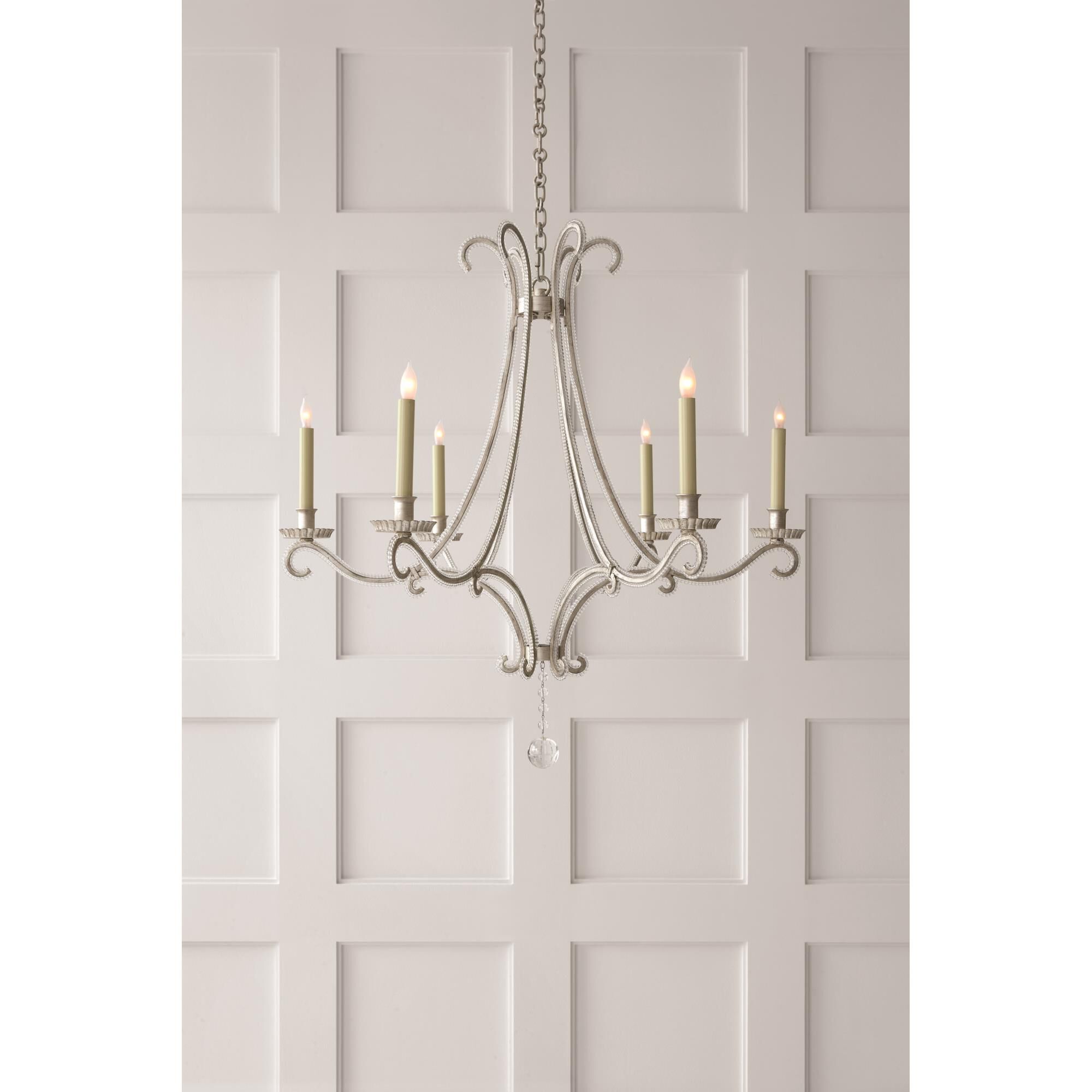 Shown in Burnished Silver Leaf finish and Crystal glass