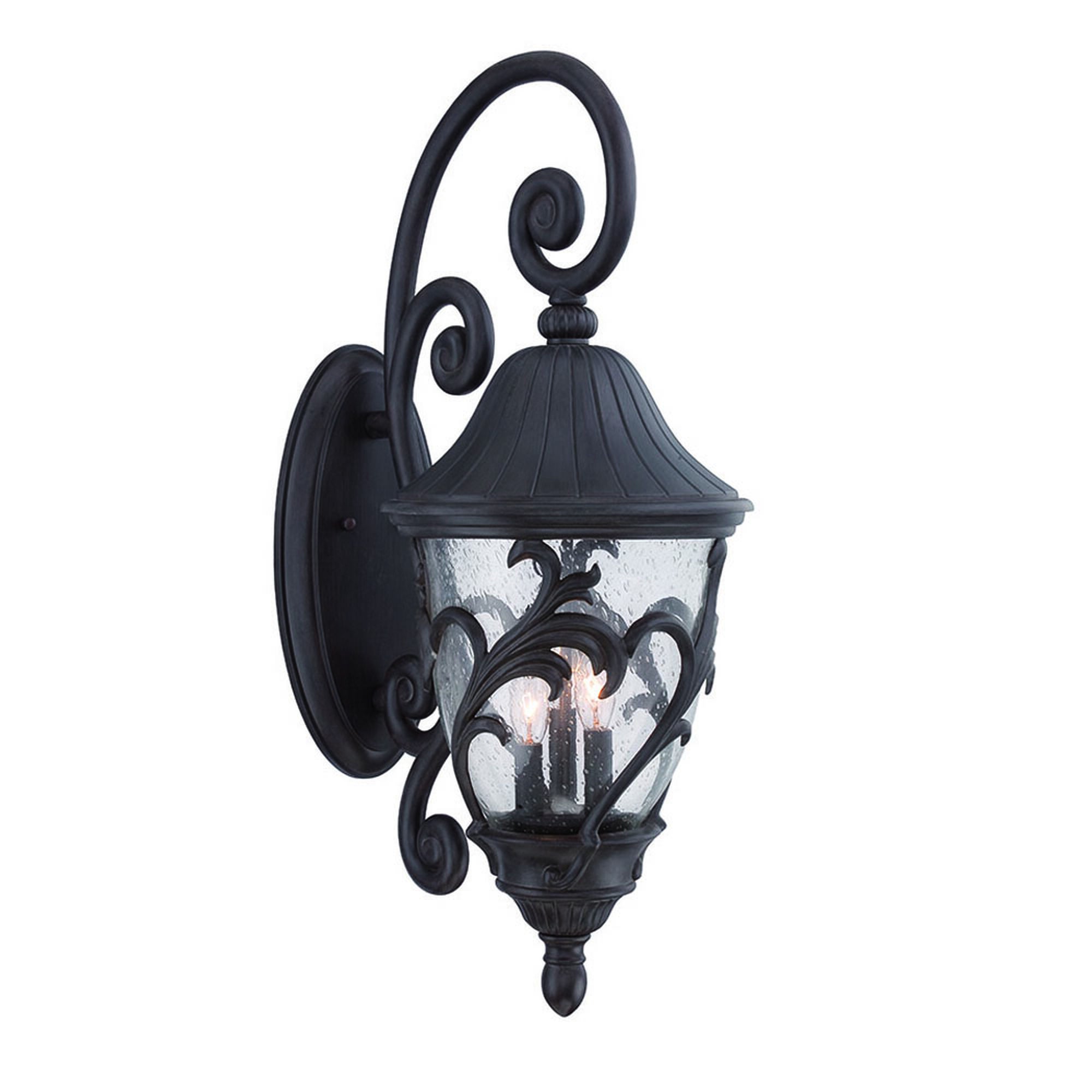 Shown in Black Coral finish and Clear glass and Clear Seeded Glass Globe shade
