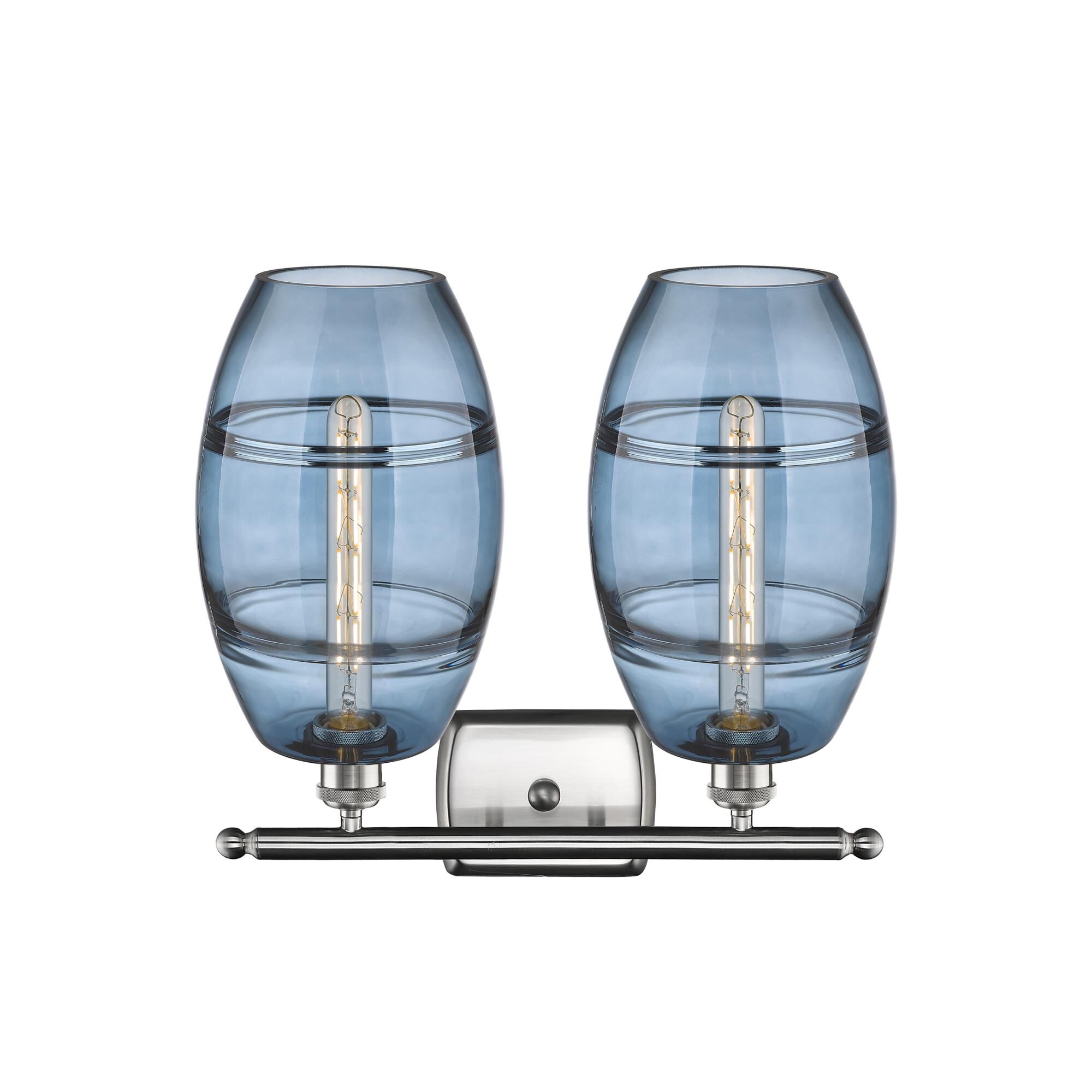 Shown in Brushed Satin Nickel finish and Princess Blue glass