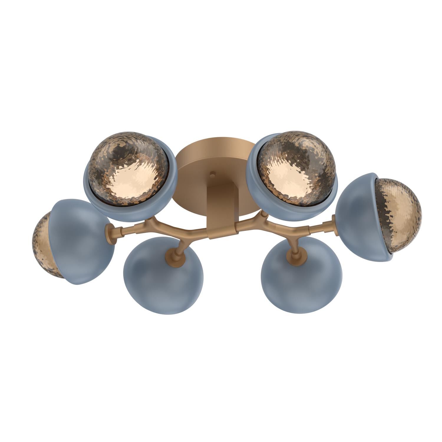 Shown in Novel Brass finish and Bronze glass and Poppy Blue accent