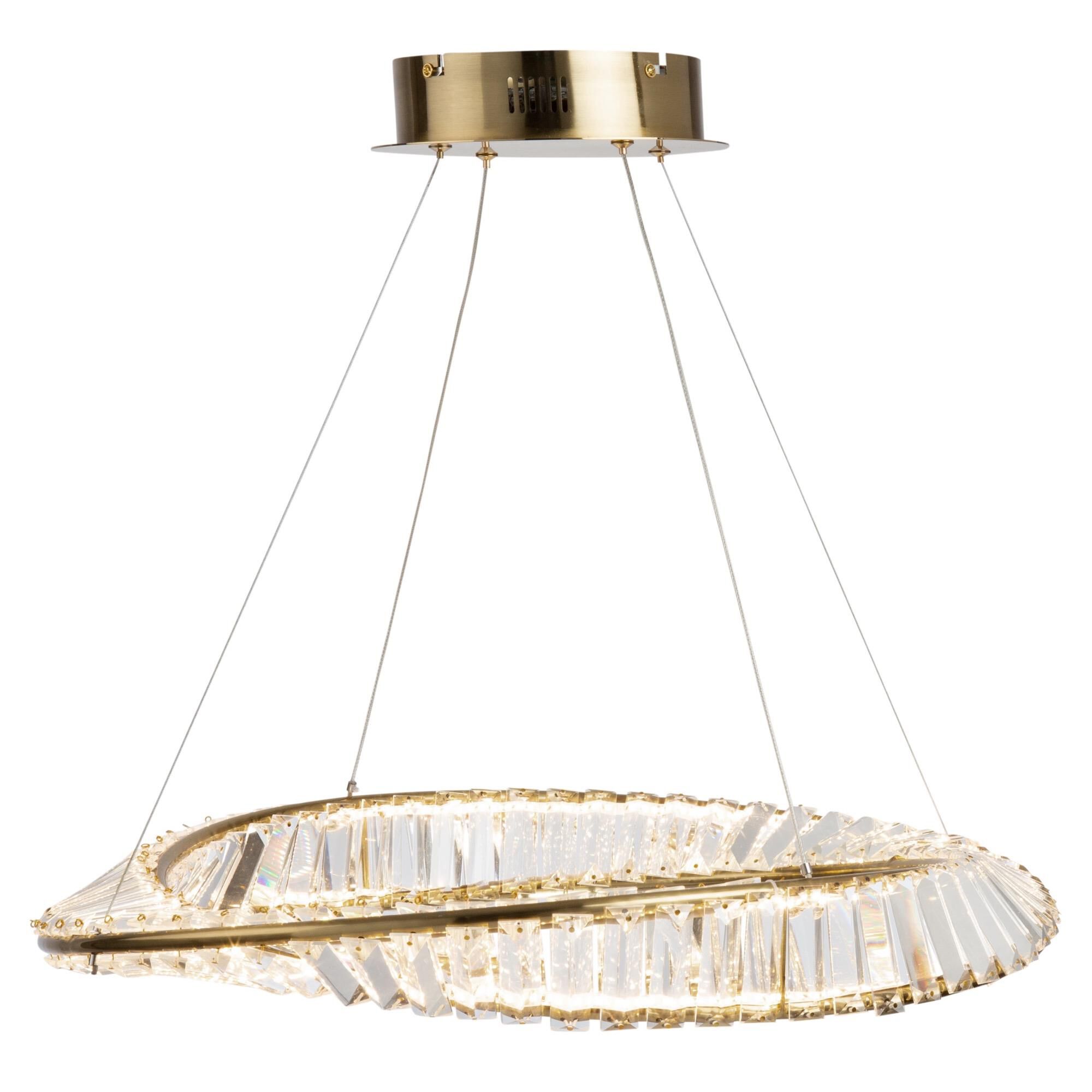 Shown in Brushed Brass finish and Clear Crystal glass