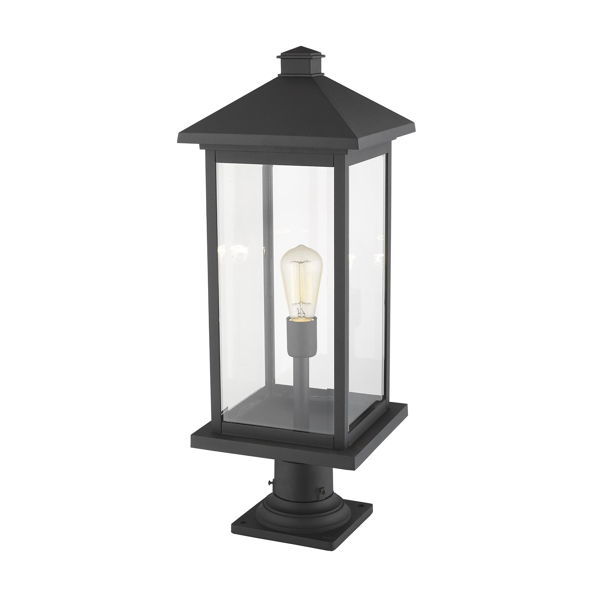 Shown in Black finish and Glass shade