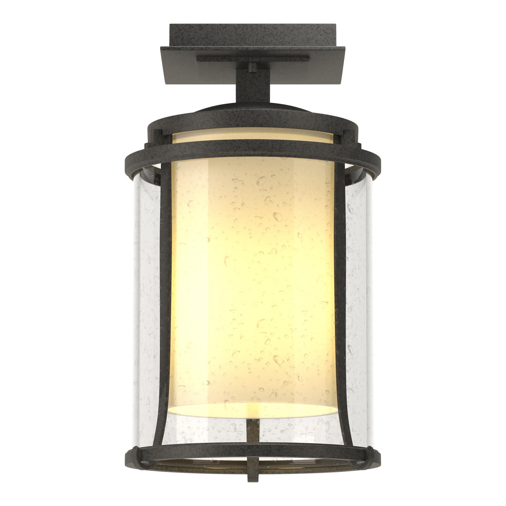 Shown in Natural Iron finish and Clear Seeded with Opal glass