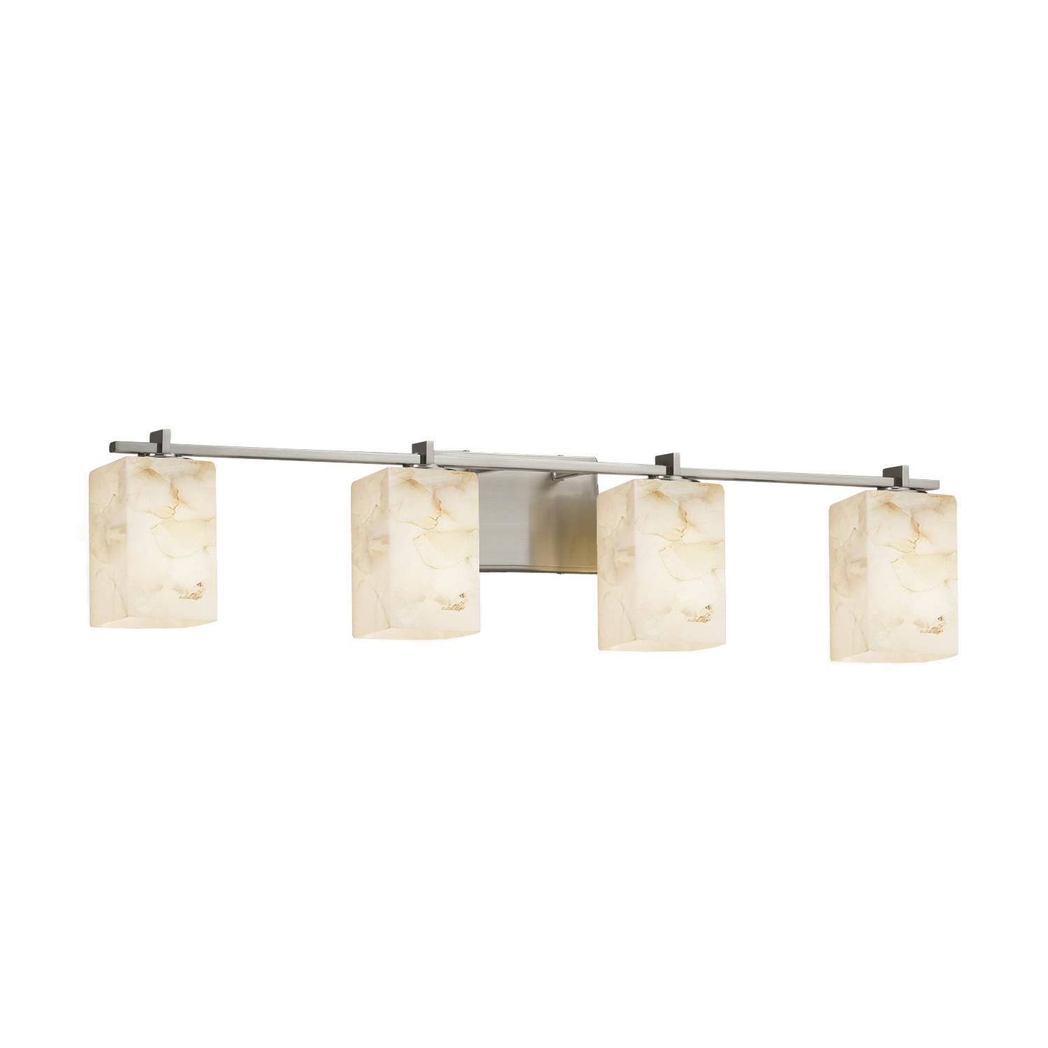 Shown in Brushed Nickel finish and Shaved Alabaster Rocks Cast Into Resin glass and Square with Flat Rim accent