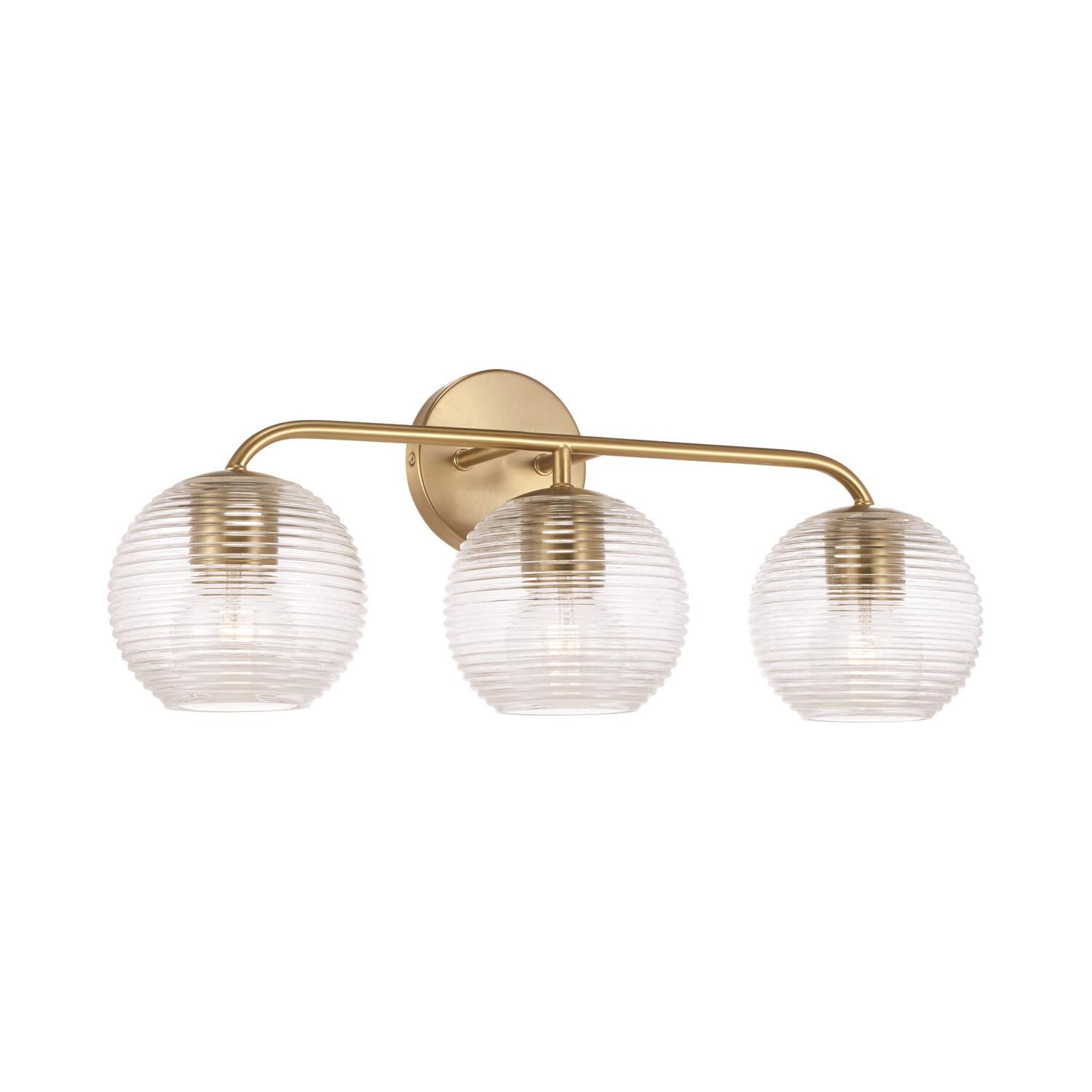 Shown in Matte Brass finish and Clear Ribbed glass