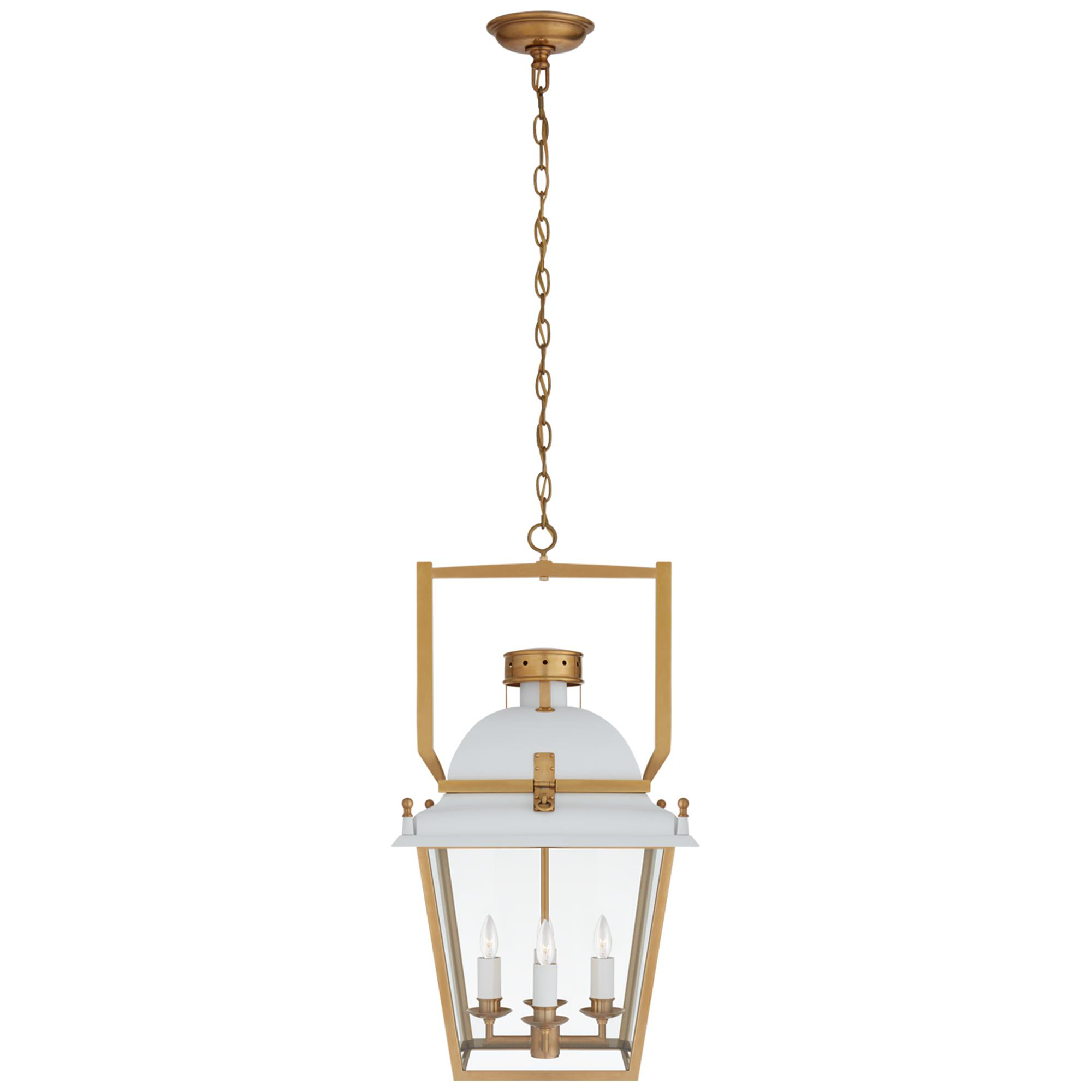 Shown in Matte White And Antique-Burnished Brass finish and Clear glass and Clear Glass shade