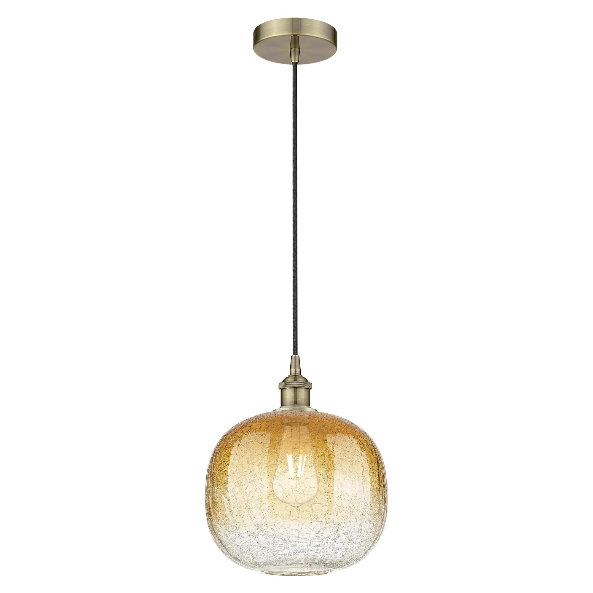 Shown in Antique Brass finish and Amber glass