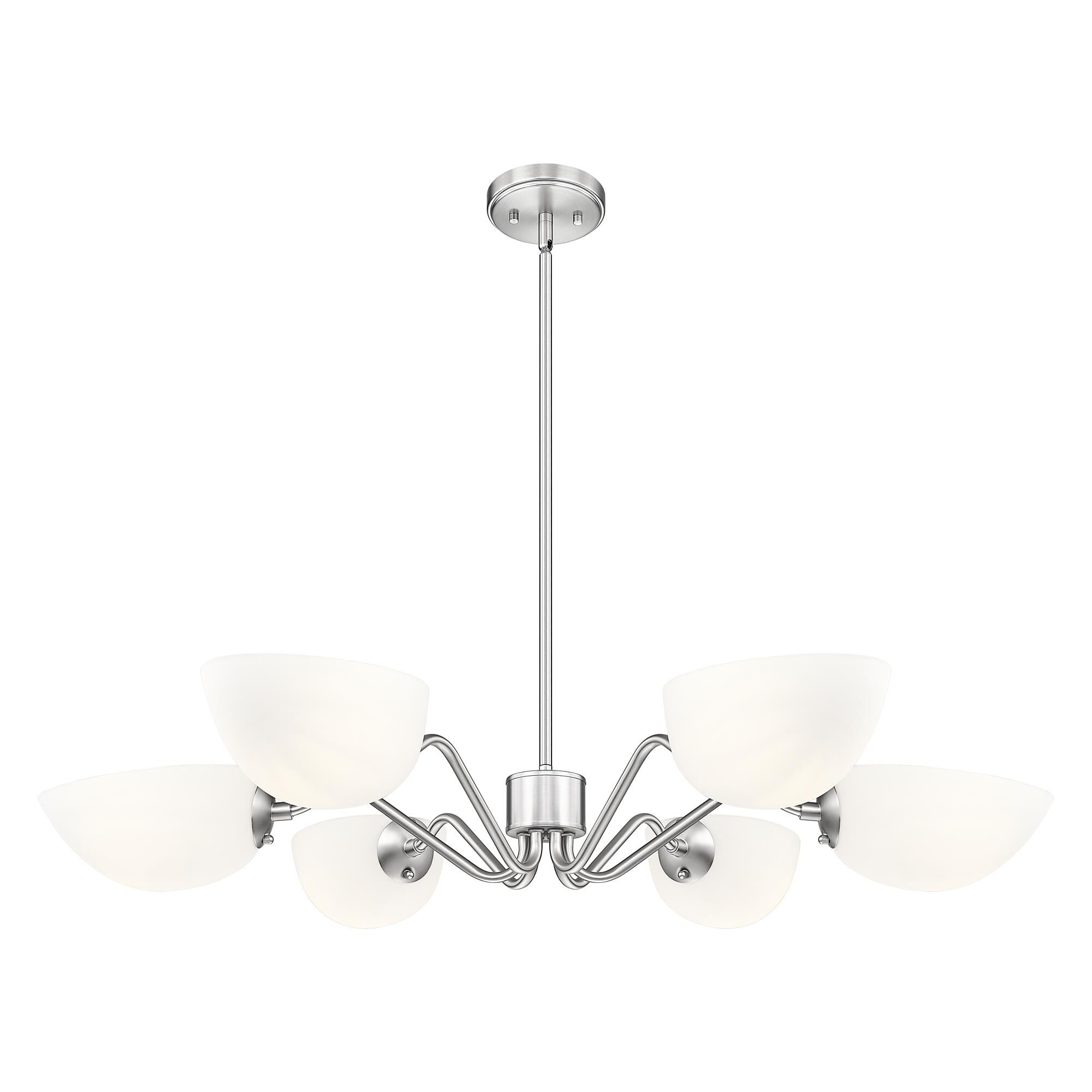 Shown in Brushed Nickel finish and White glass