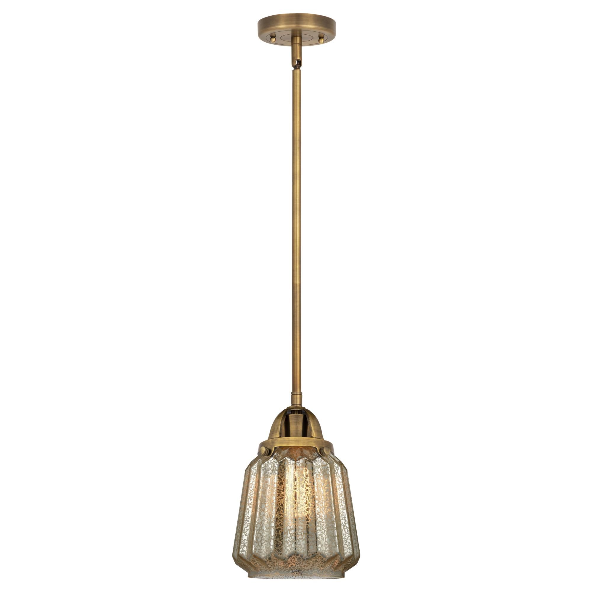Shown in Brushed Brass finish and Mercury Plated Chatham glass and No Shade shade