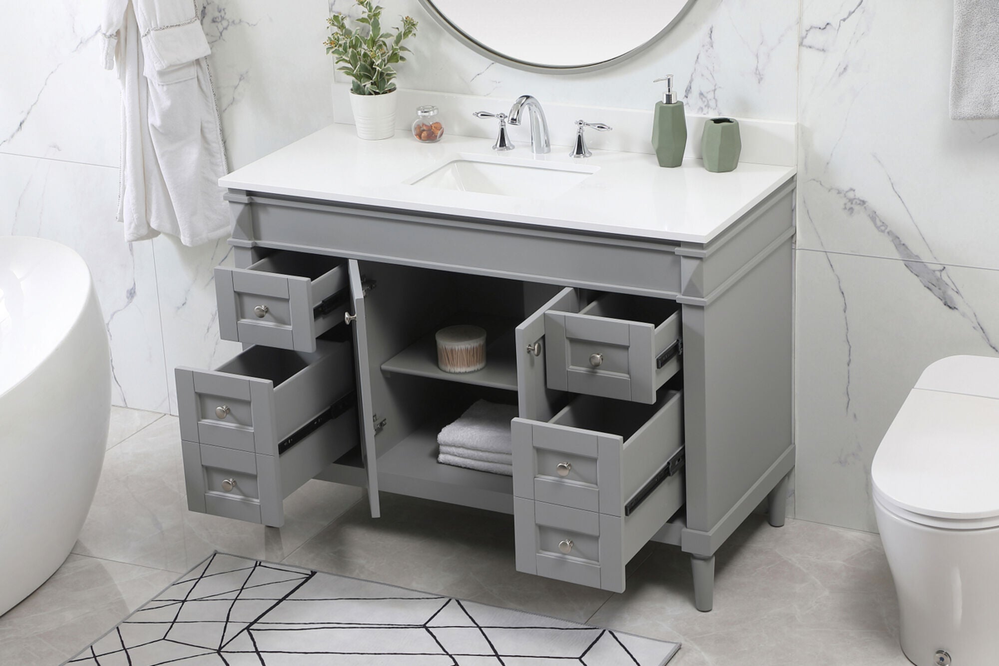 Shown in Grey finish and Backsplash accent