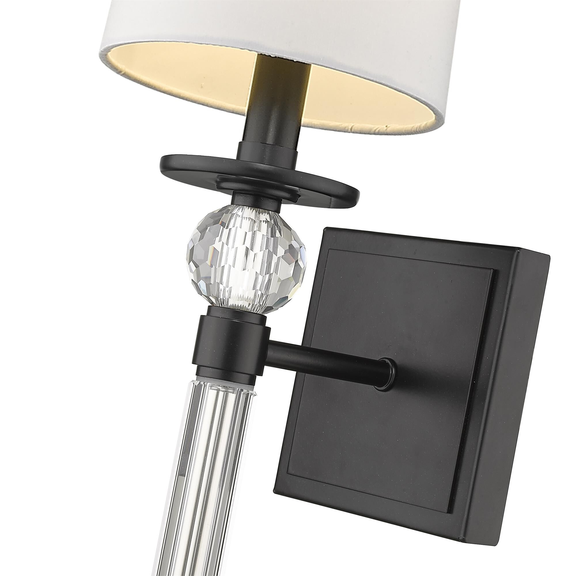 Shown in Matte Black finish and Fabric glass and Fabric shade
