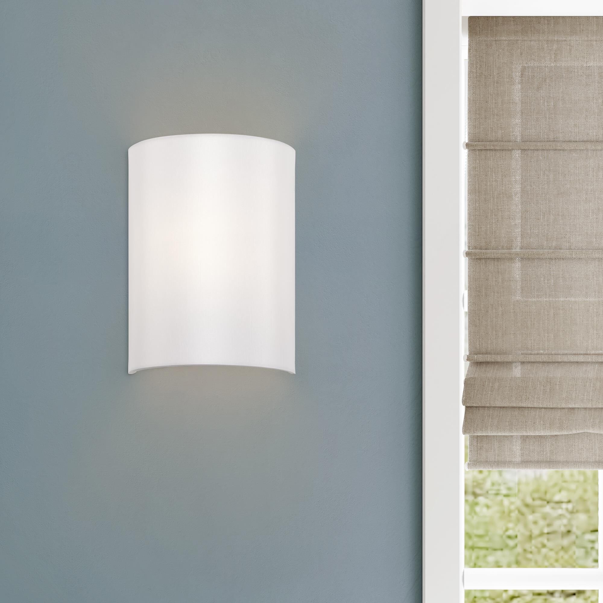 Shown in Shiny White finish and Hand Crafted Off-White Fabric shade
