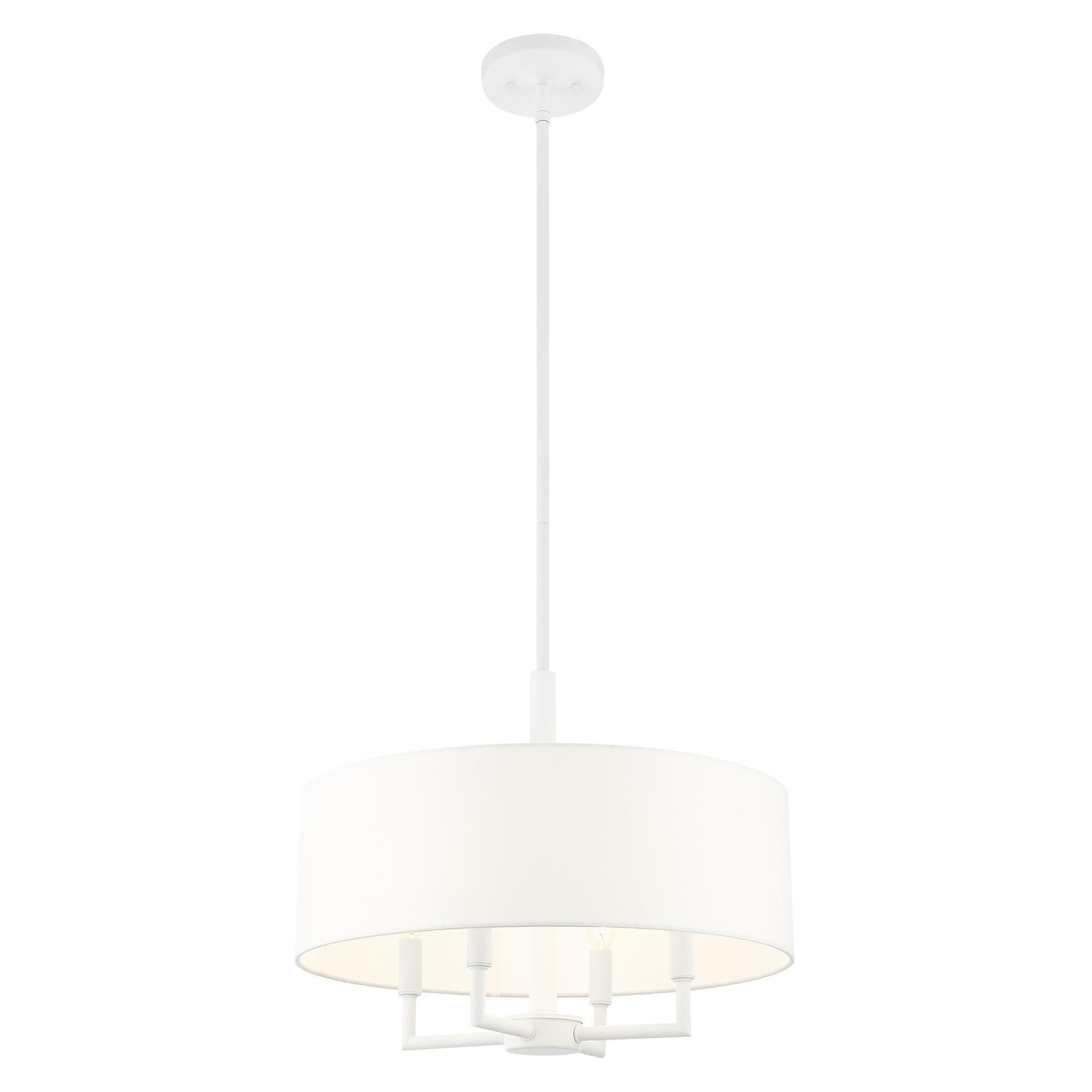 Shown in White finish and Hand Crafted Hardback  Completely Finished With Off-White Color Fabric Outside and Inside shade