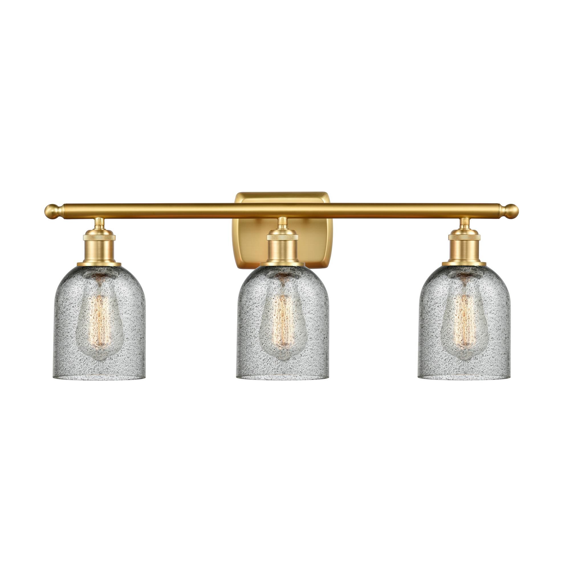 Shown in Satin Gold finish and Charcoal Caledonia glass