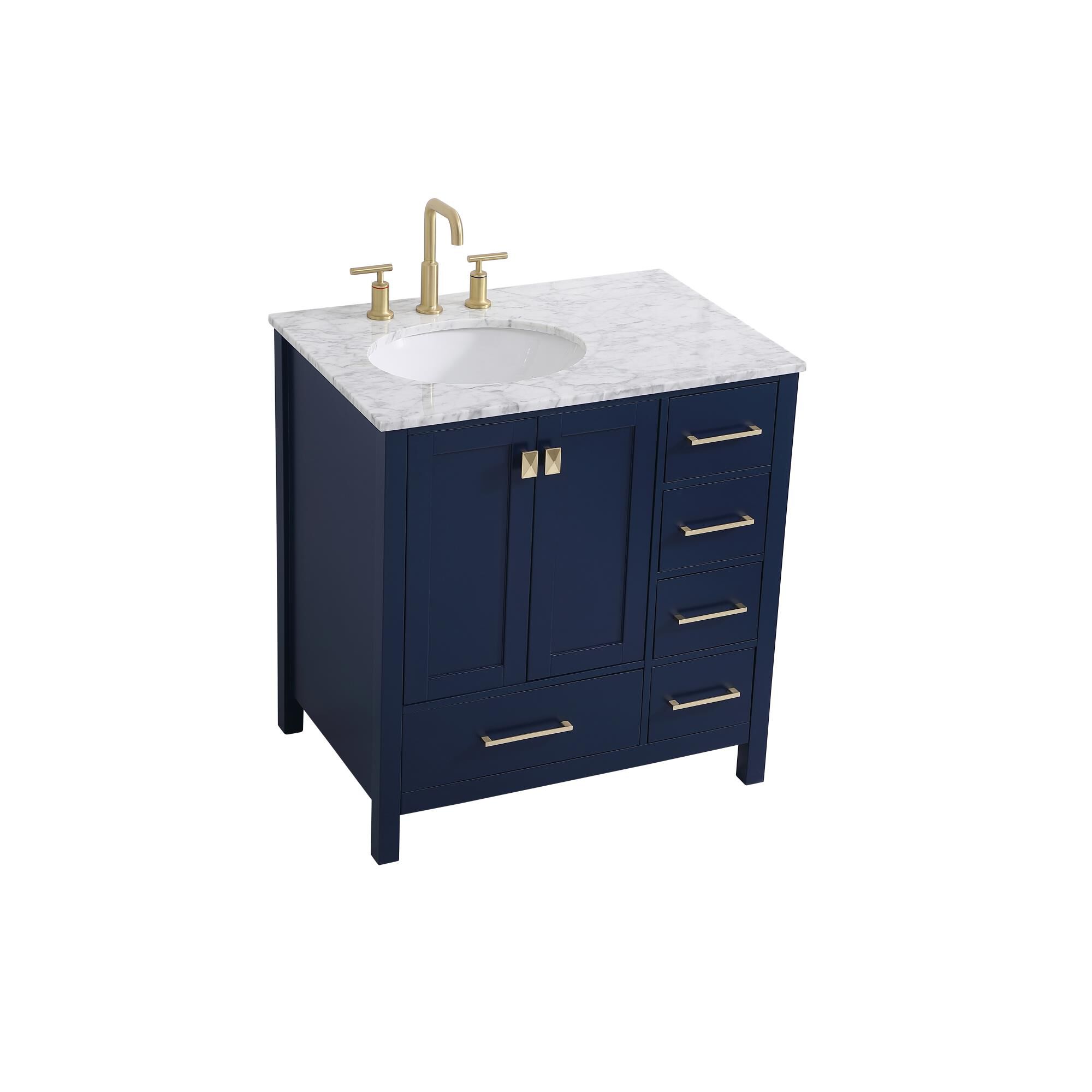 Shown in Blue And Gold With Carrara White Marble finish