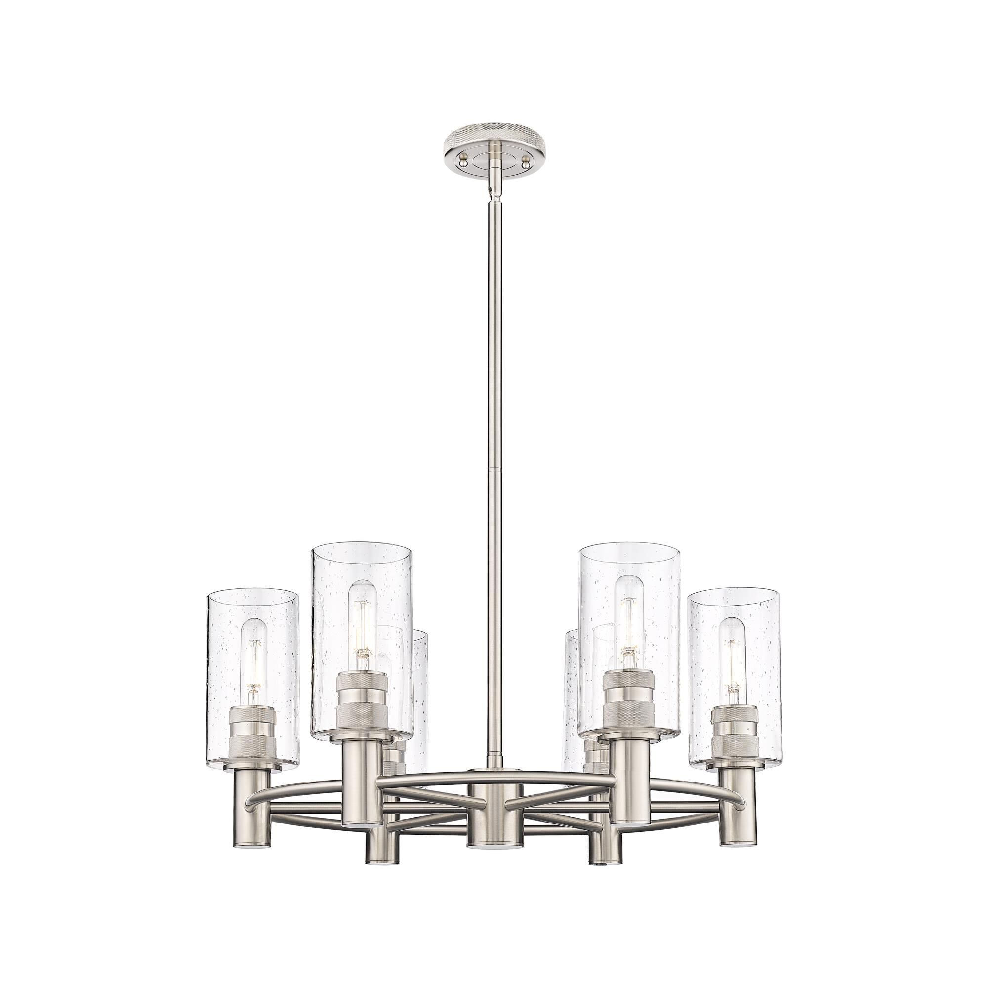 Shown in Satin Nickel finish and Seedy glass and Seedy Glass shade