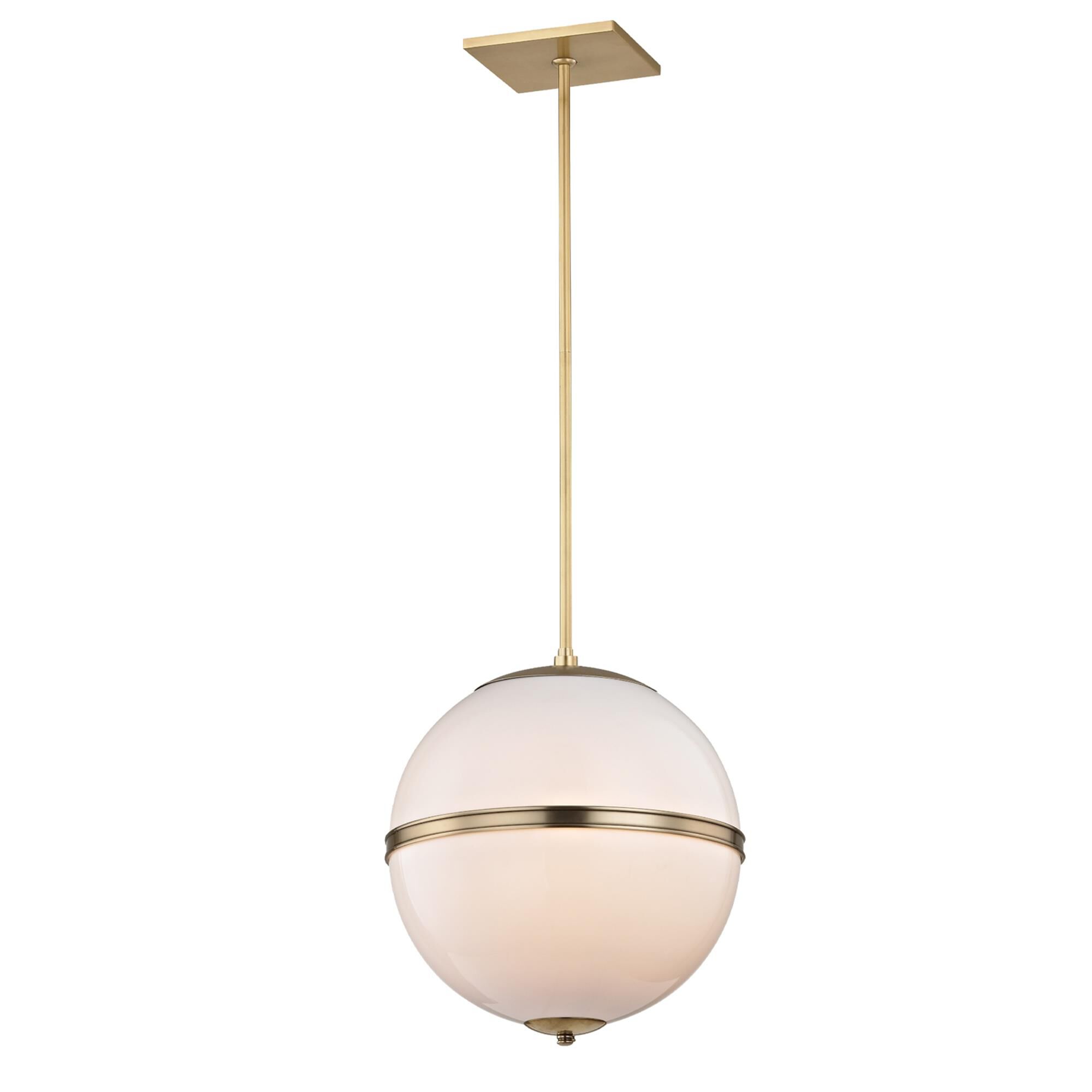 Shown in Aged Brass finish and Glass glass and White shade