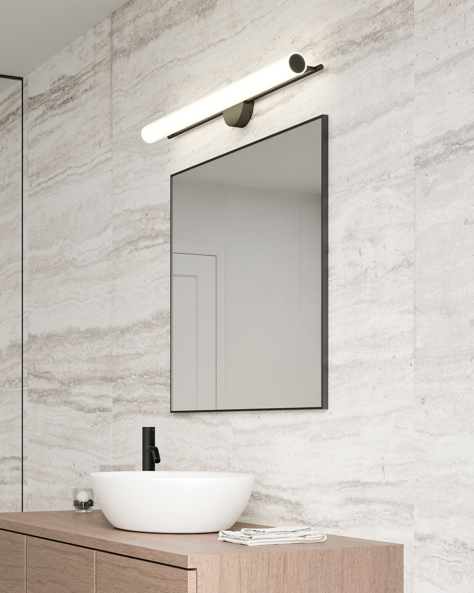 Shown in Black finish and Frosted glass