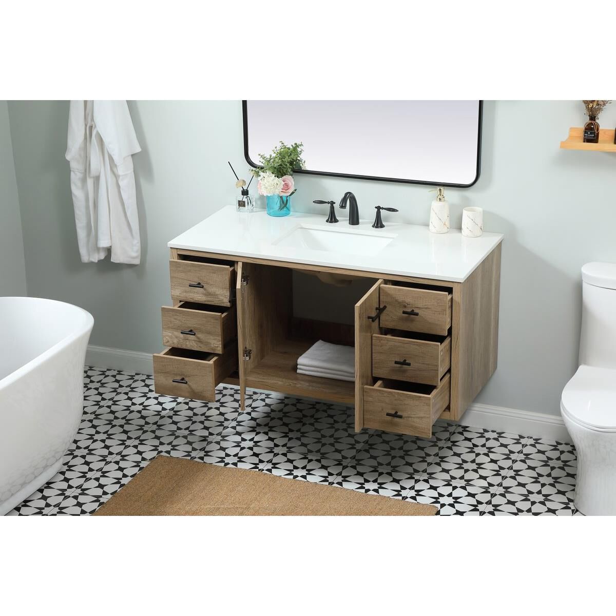 Shown in Natural Oak finish and No Backsplash accent