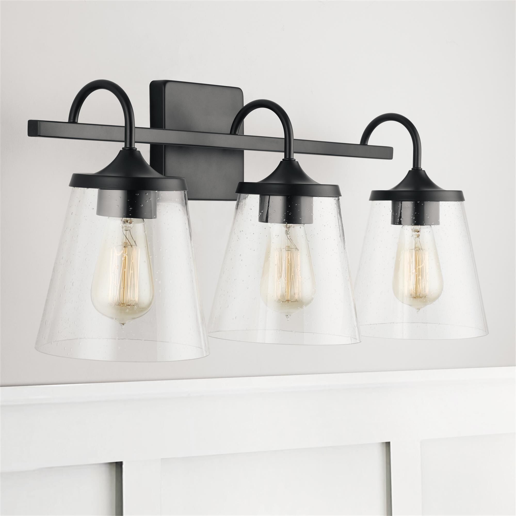 Shown in Matte Black finish and Clear Seeded glass
