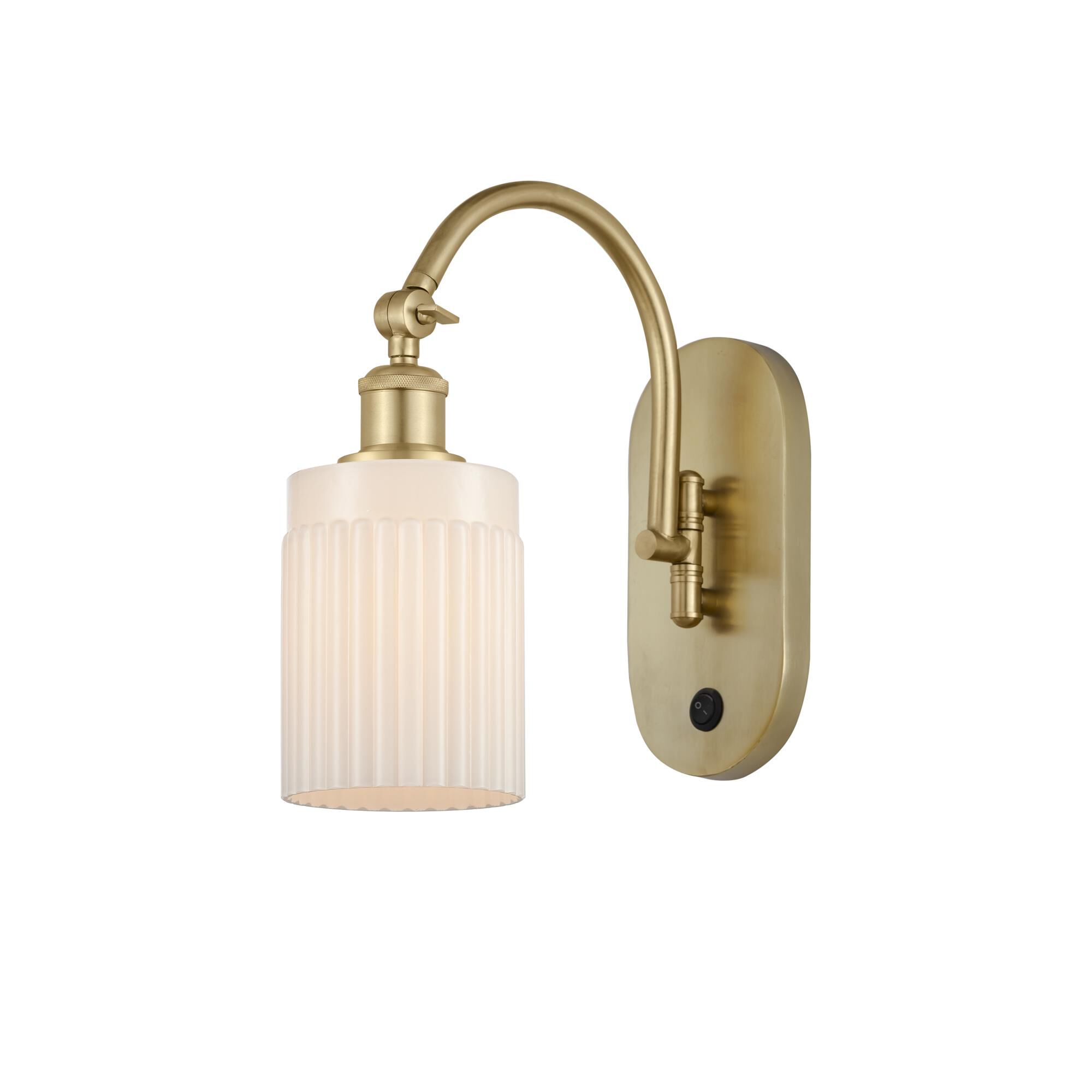 Shown in Satin Gold finish and Matte White glass