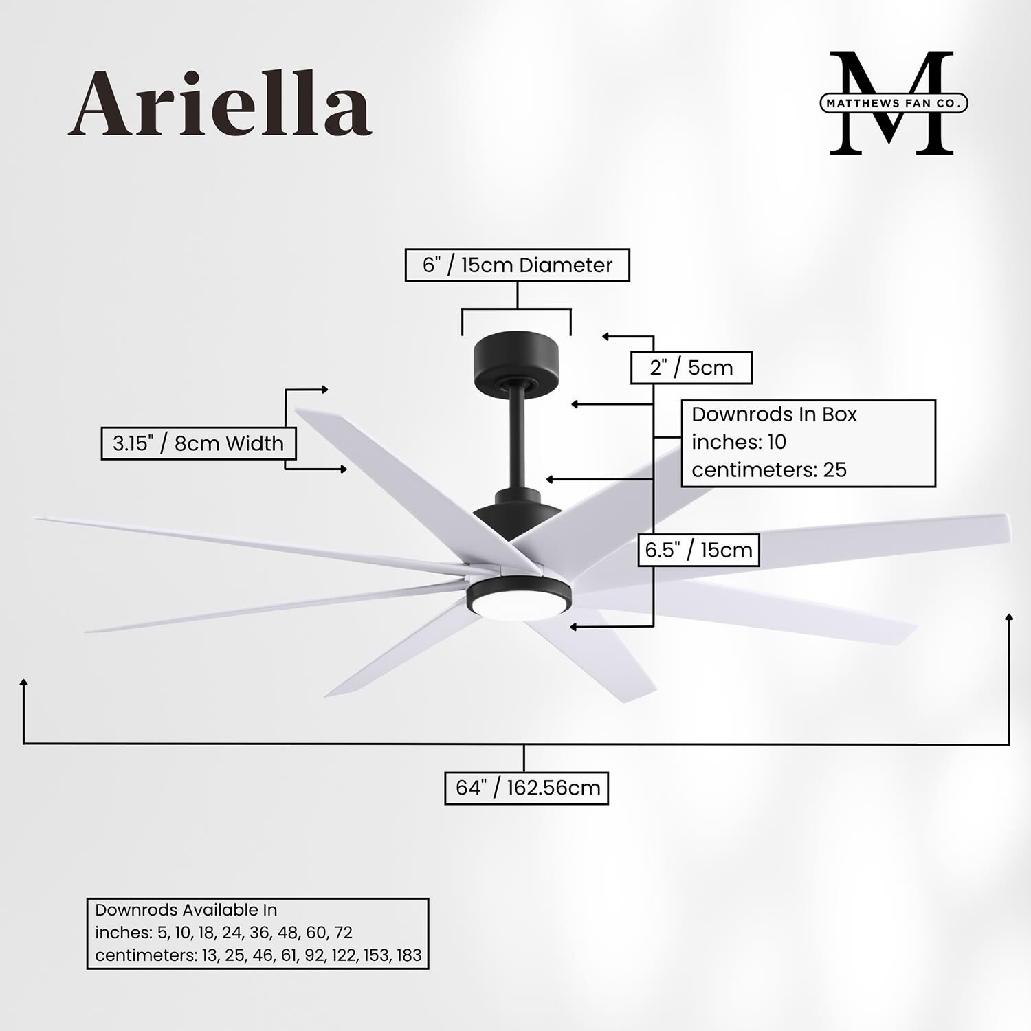 Ariella Outdoor Rated 64 Inch Ceiling Fan with Light Kit by Matthews Fan Company