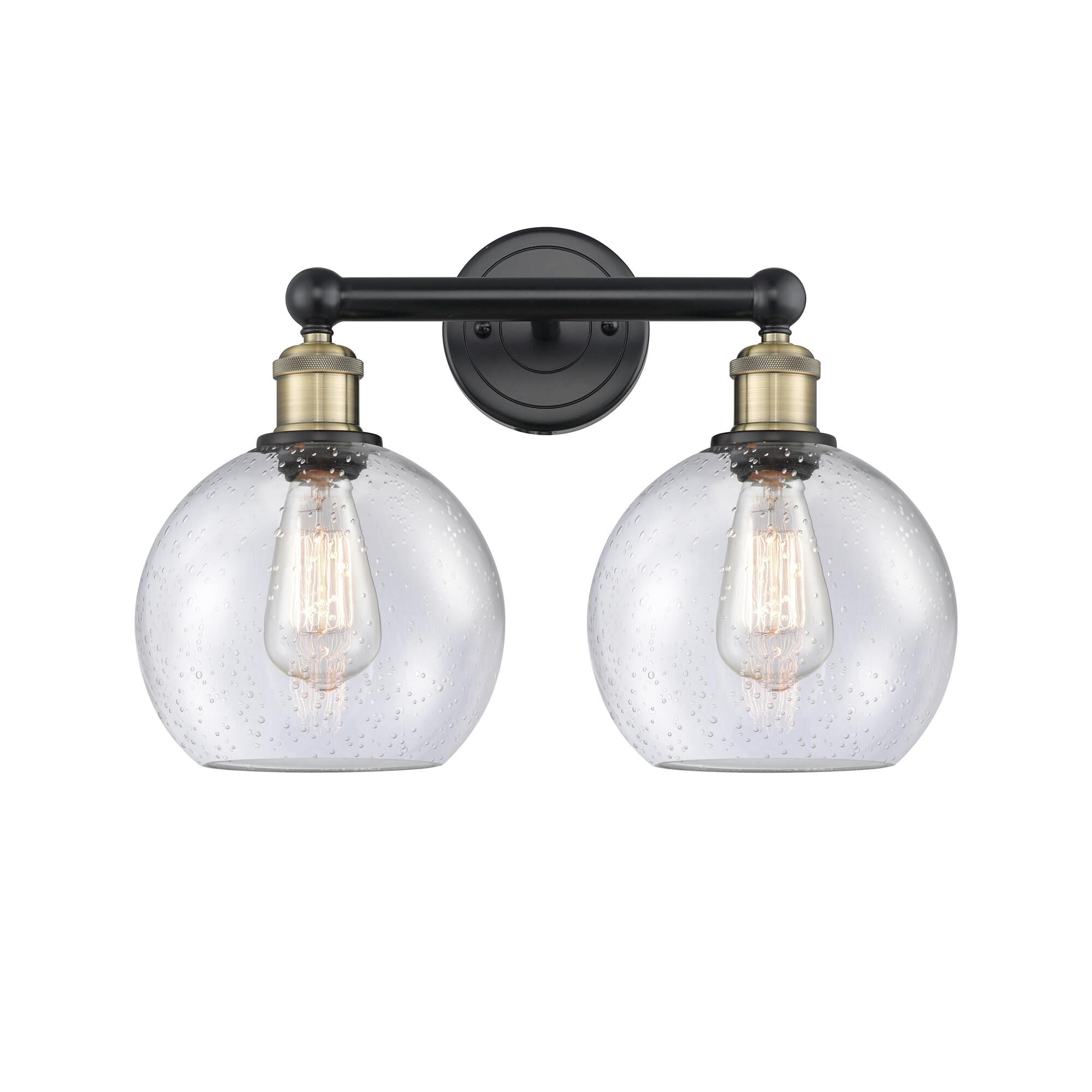Shown in Black Antique Brass finish and Seedy glass