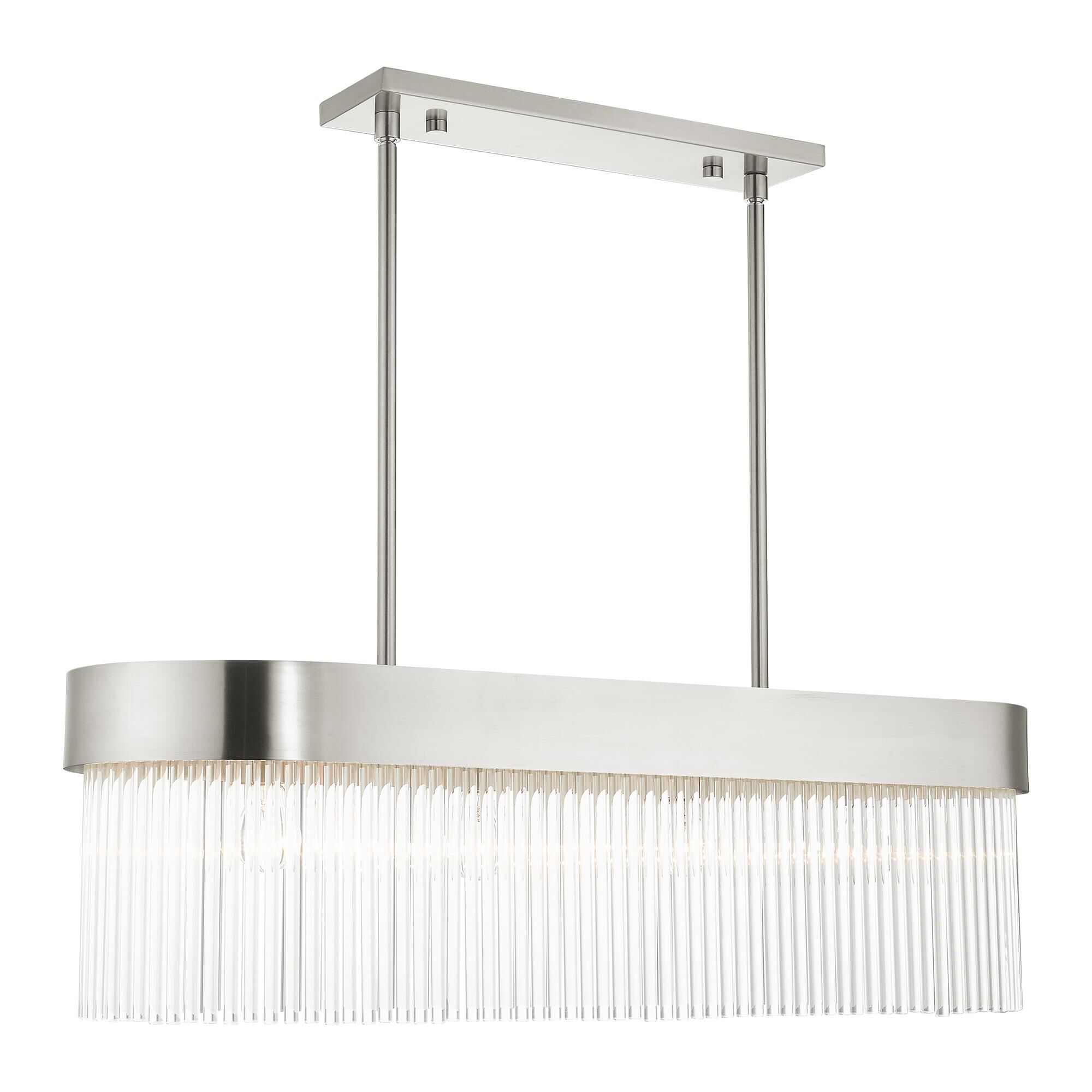 Shown in Brushed Nickel finish and Brushed Nickel Drum Shade With Clear Crystal Rods glass and Brushed Nickel Drum  With Clear Crystal Rods shade