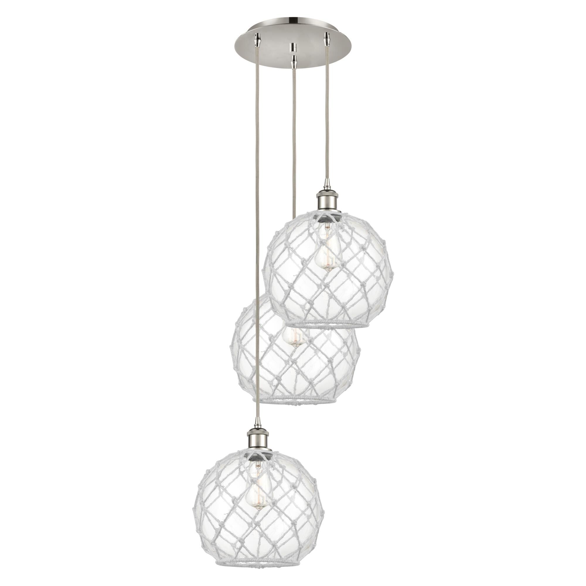 Shown in Polished Nickel finish and Clear with White Rope glass